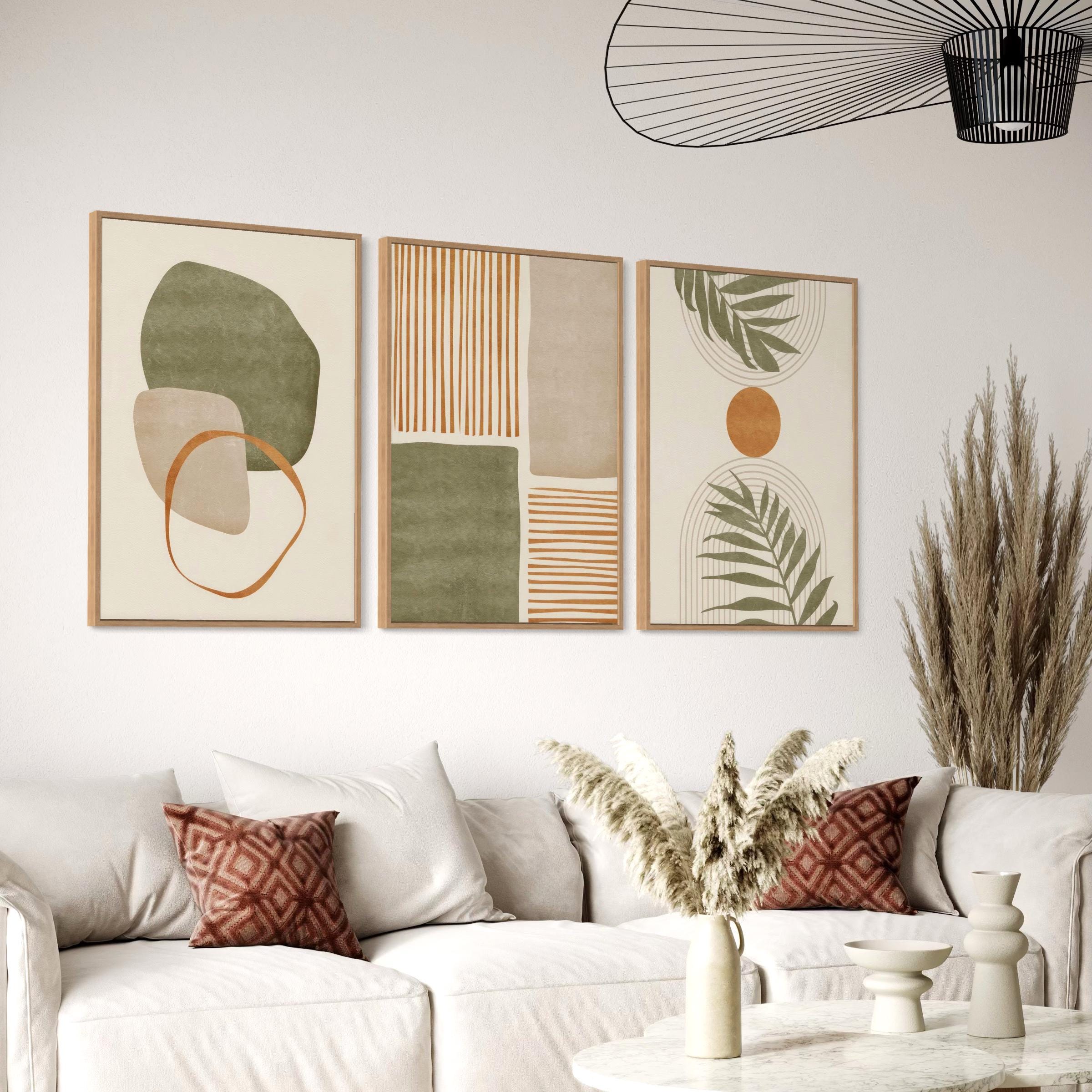 Set of 3 Canvas Wall Art | Poster Prints | Mid Century Modern Minimalist Boho Leaf Decor