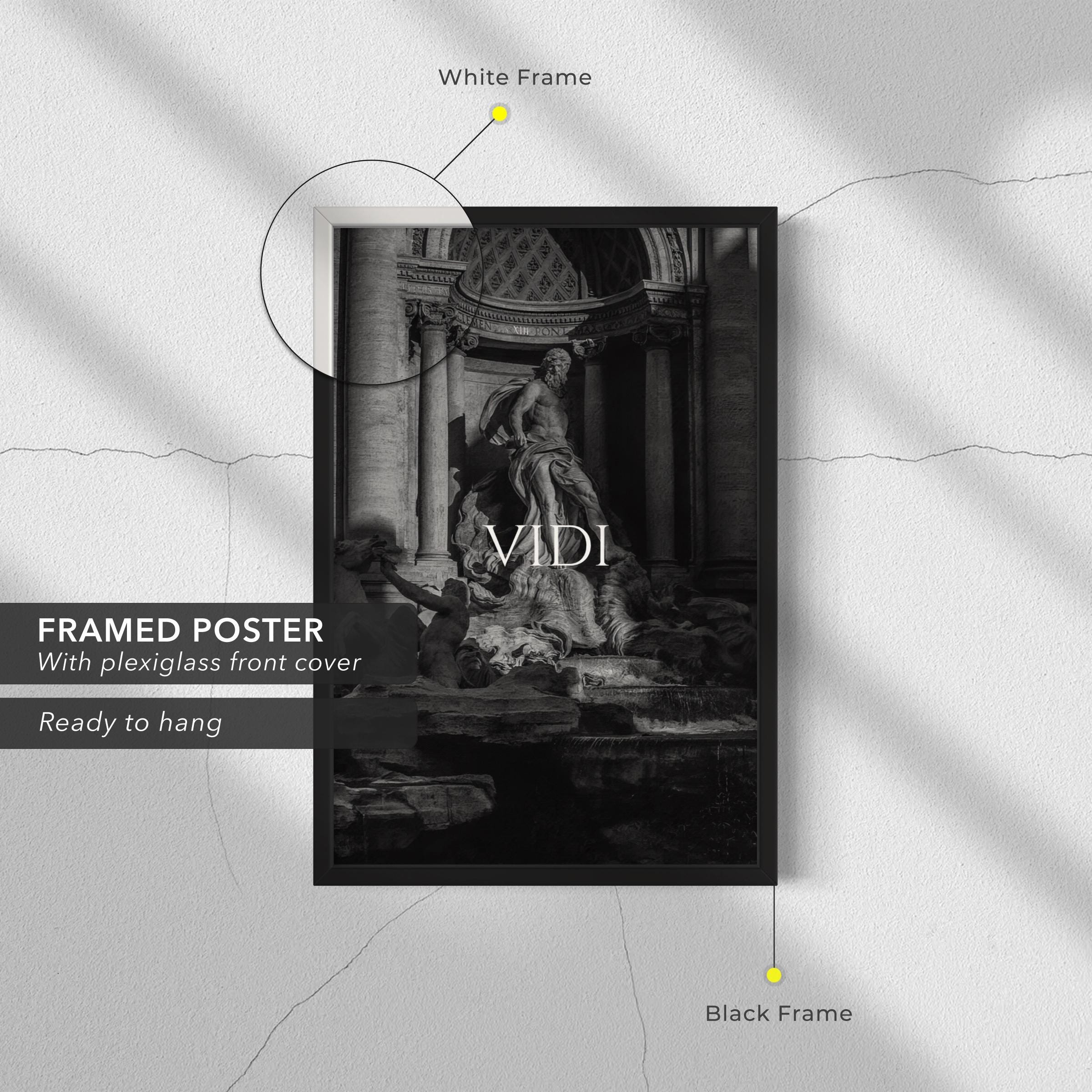 Veni Vidi Vici 3 Set | Ancient Rome Inspirational Black & White Canvas Art | Poster Print