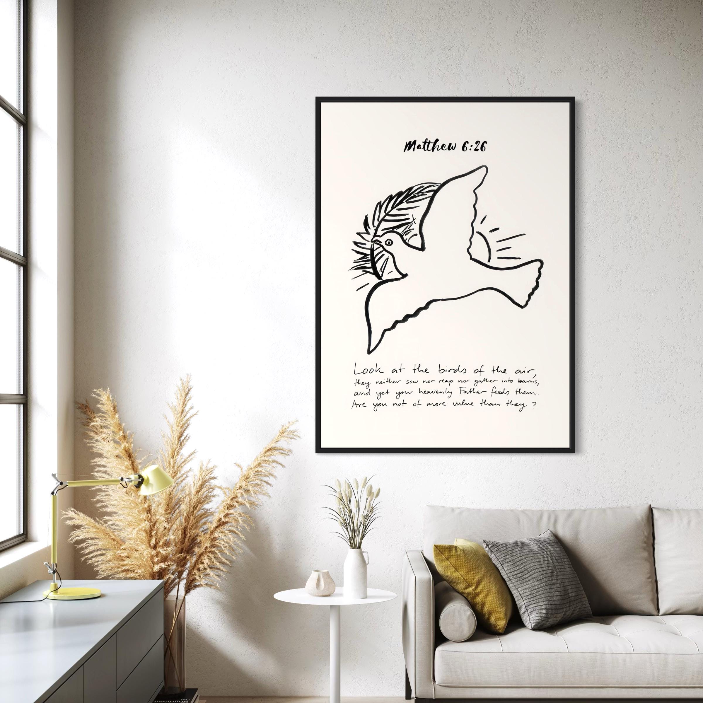 Matthew 6:26 Vintage Christian Art | Modern Catholic Canvas Art | Poster Print