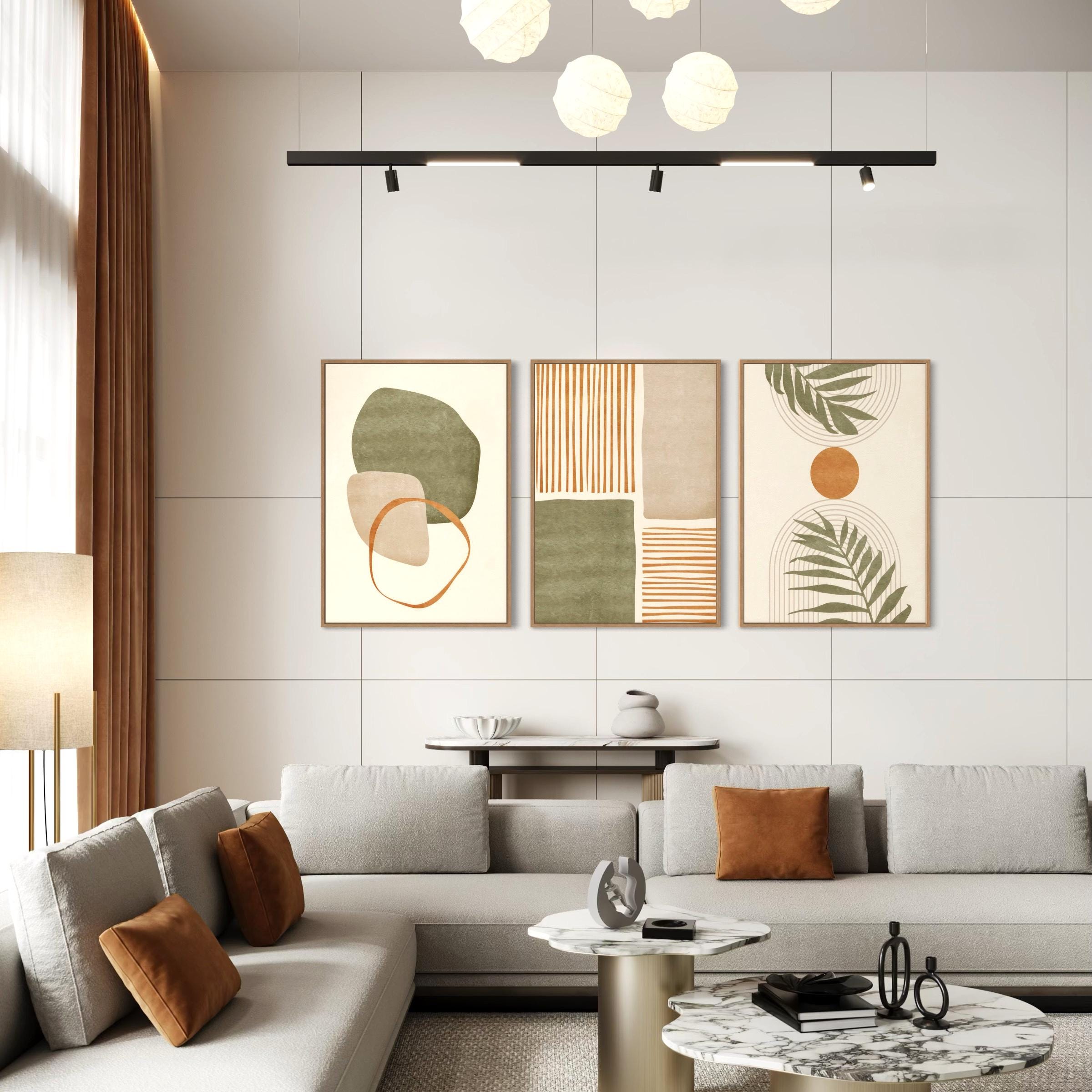 Set of 3 Canvas Wall Art | Poster Prints | Mid Century Modern Minimalist Boho Leaf Decor