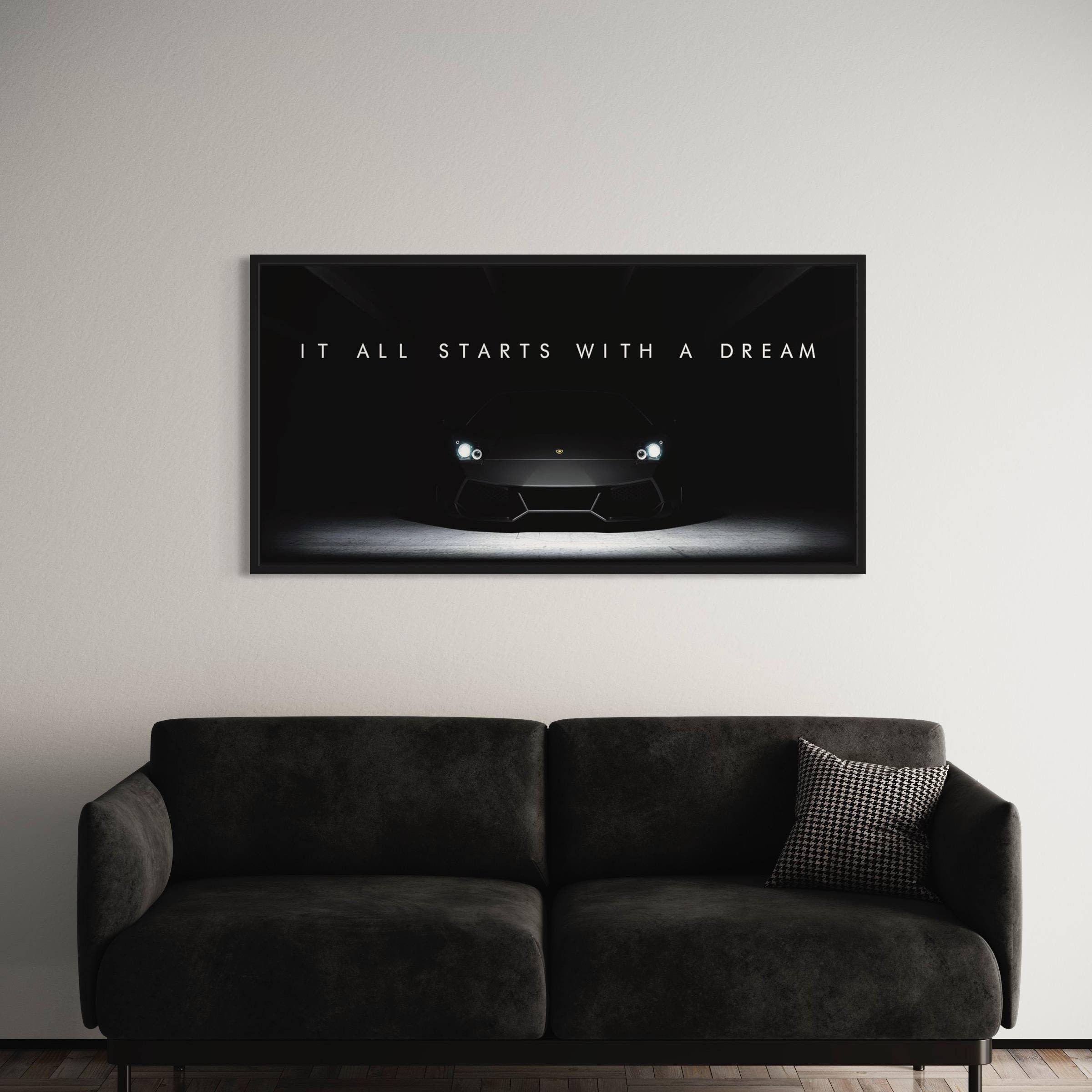 It All Starts With a Dream | Motivational Lamborghini Canvas Art | Poster Print