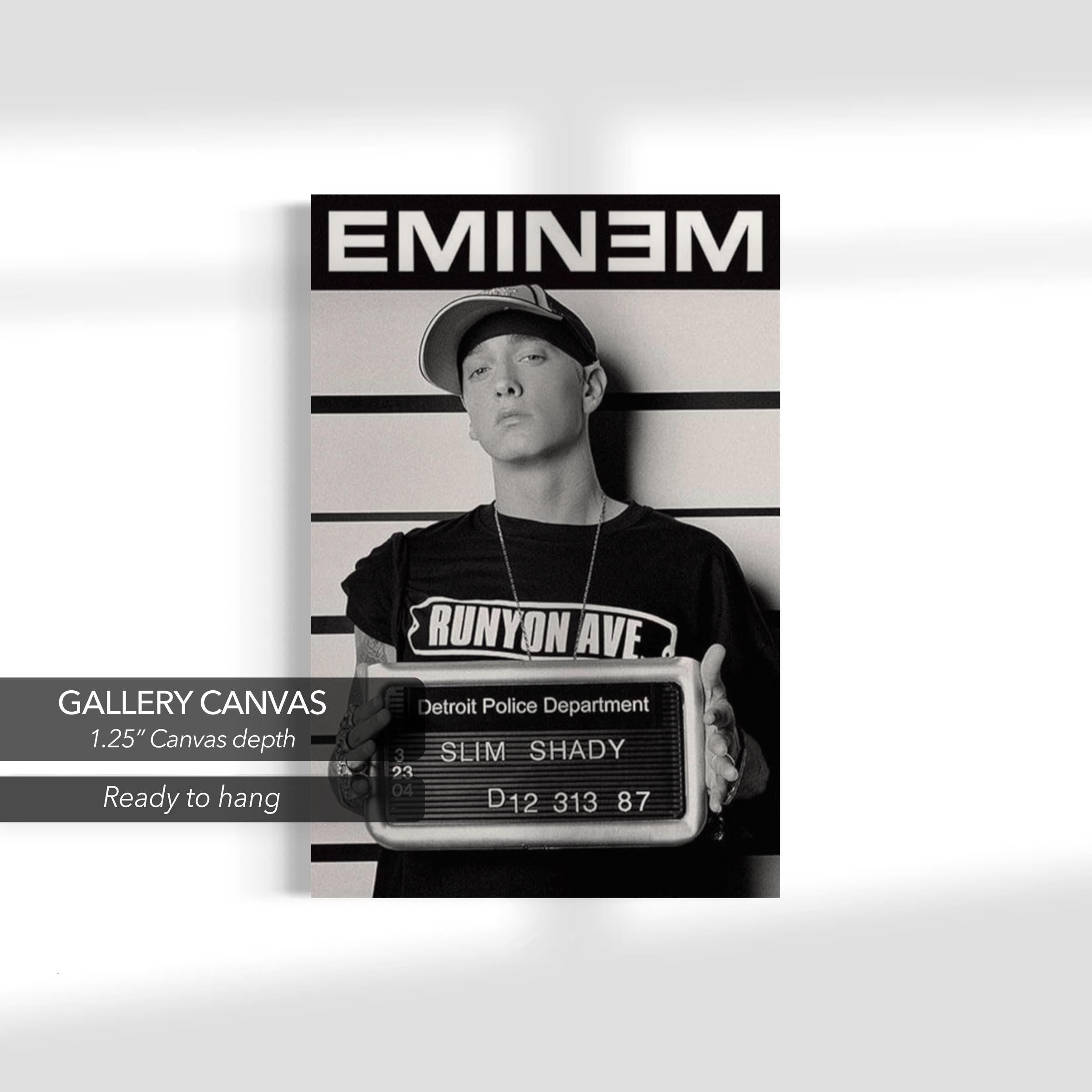 Eminem Mugshot | Slim Shady Detroit Police Black & White Canvas Art | Poster Print