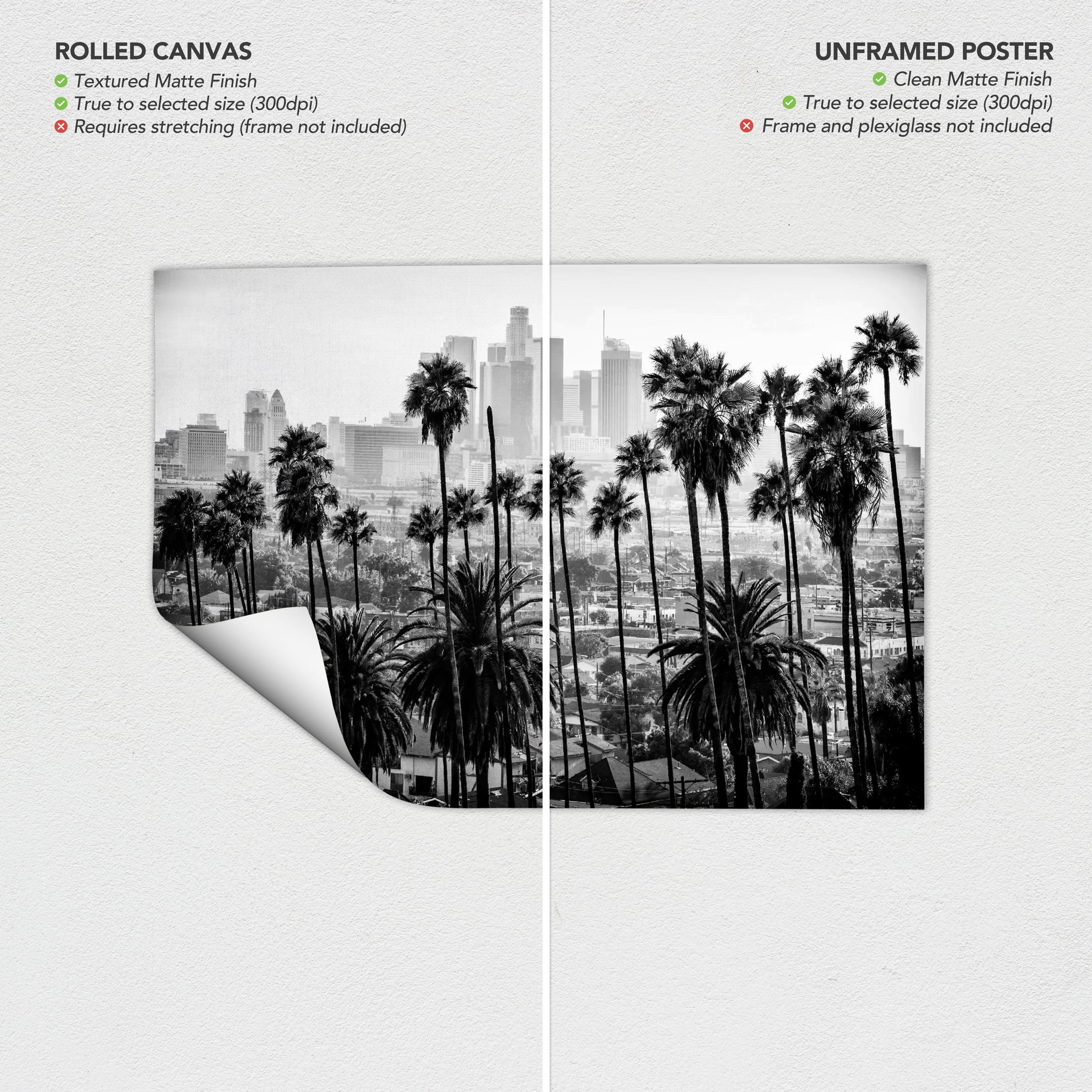 LA Skyline Black & White Los Angeles Palm Trees Poster Print | Canvas Wall Art