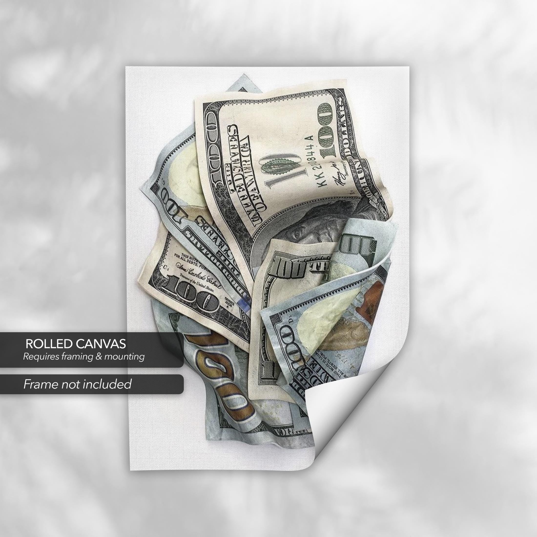 Crumpled Hundred Dollar | 100 Bill Realistic Money Canvas Art | Poster Print