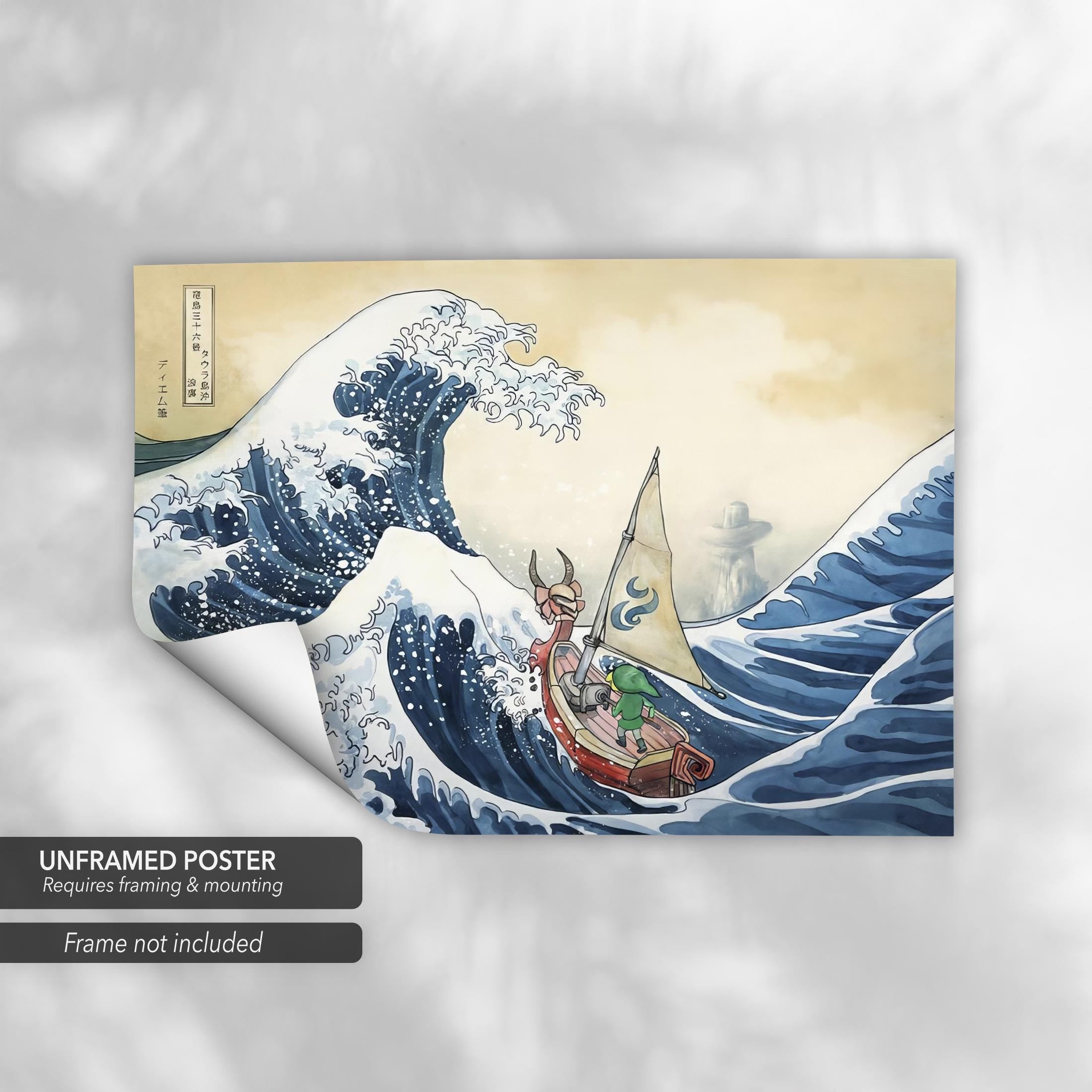 Legend of Zelda Windwaker Great Wave | Hokusai Inspired Canvas Art | Poster Print