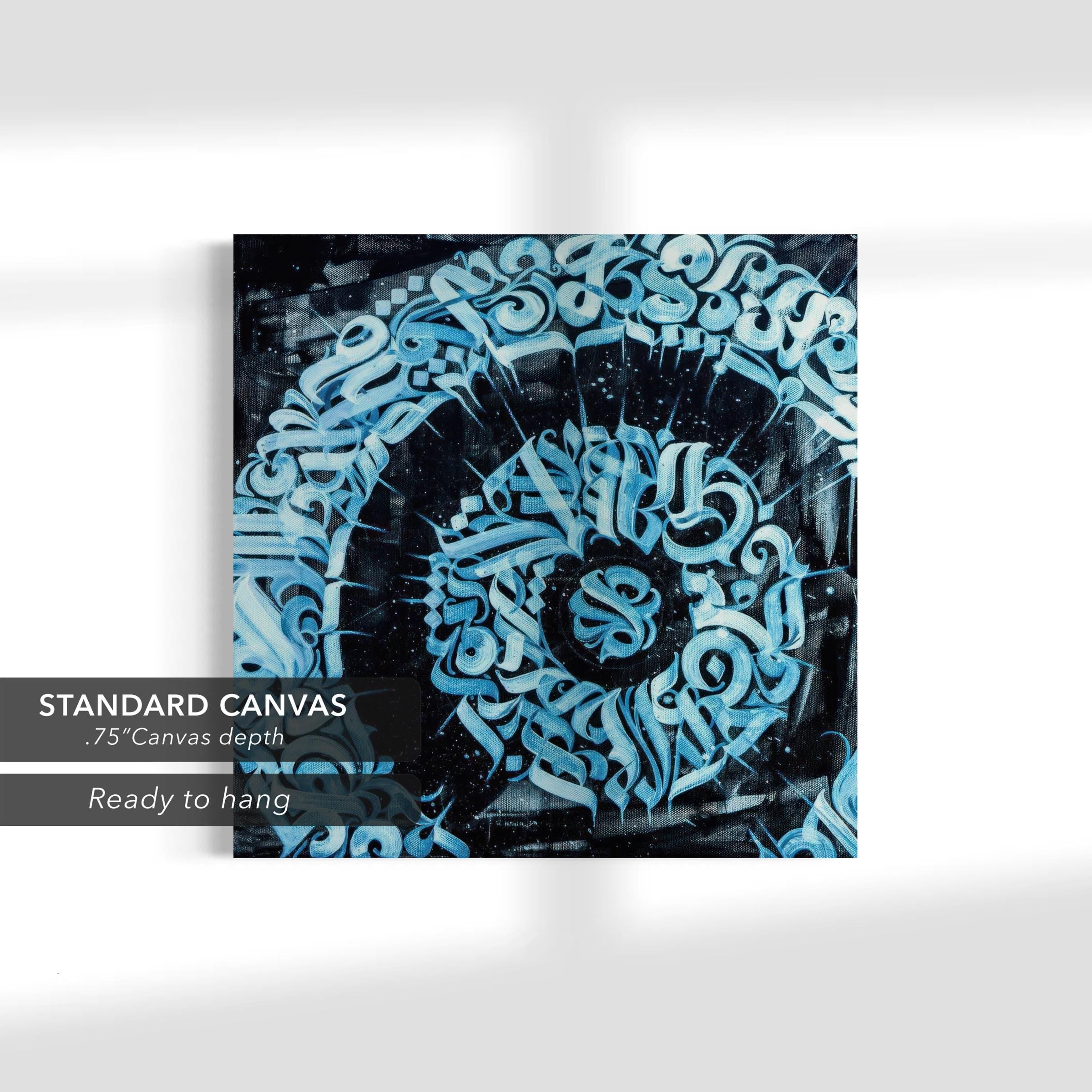 Spiral Calligraphy Abstract Blue & Black Graffiti Canvas Art | Poster Print
