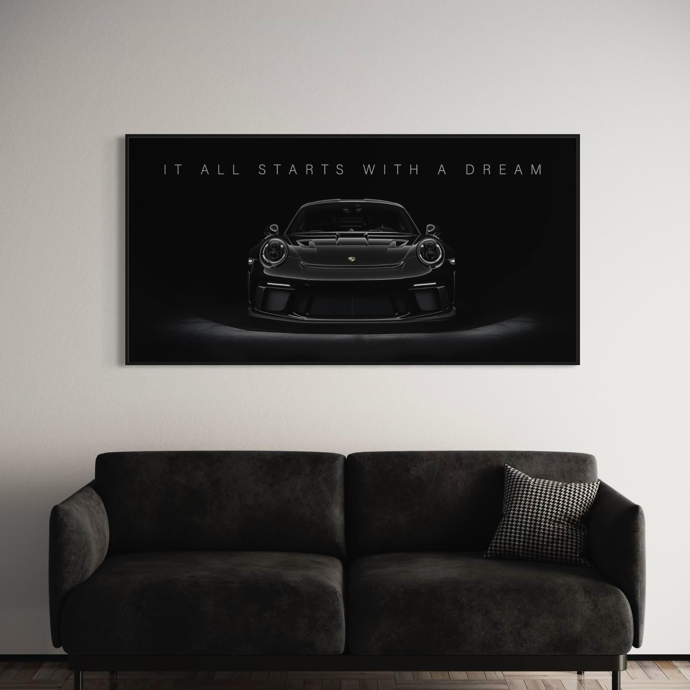 Motivational Porsche 911 GT3 RS - It All Starts With a Dream Quote Canvas Art | Poster Print