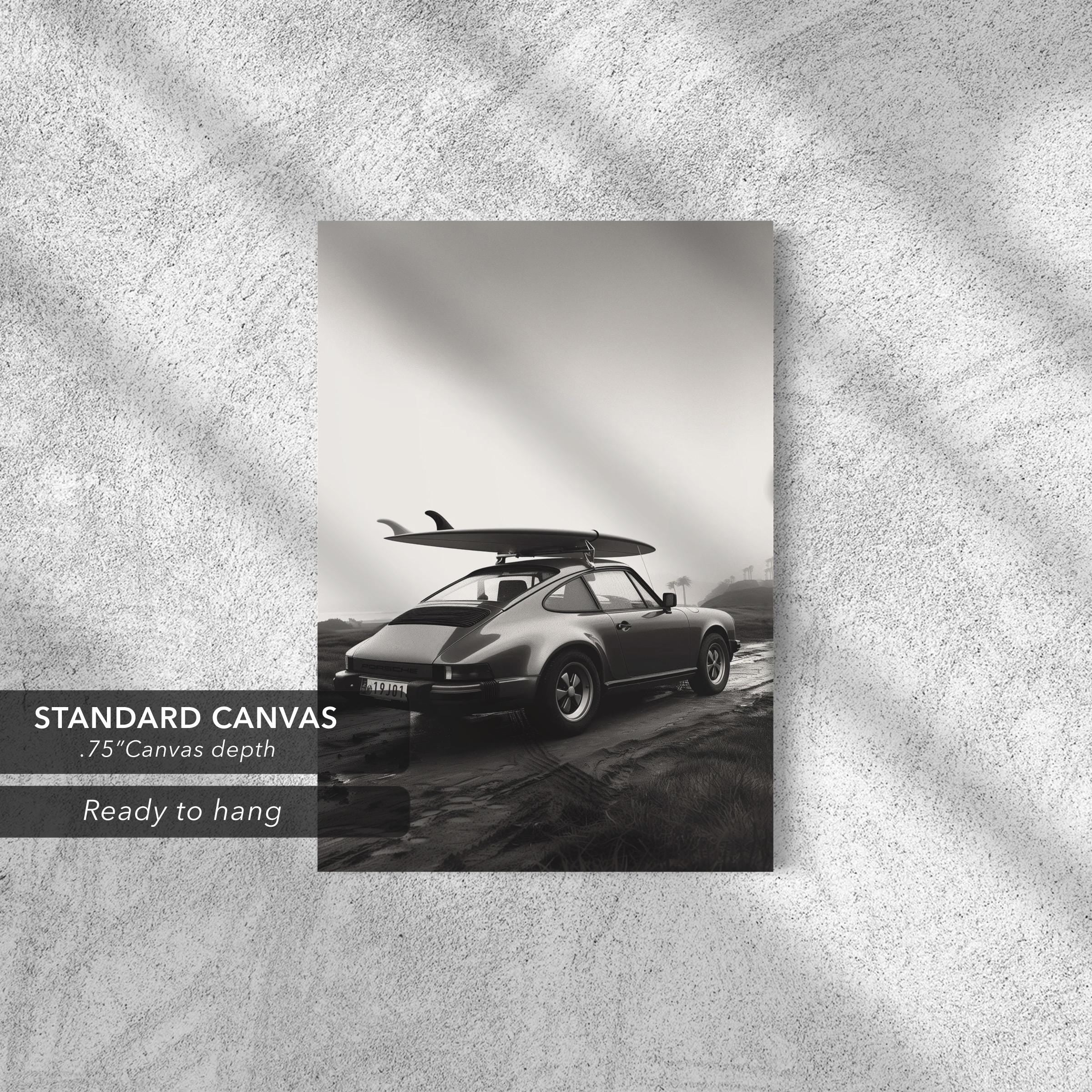 Porsche 911 Surfboard | Classic Car & Beach | Retro Automotive Canvas Art | Poster Print