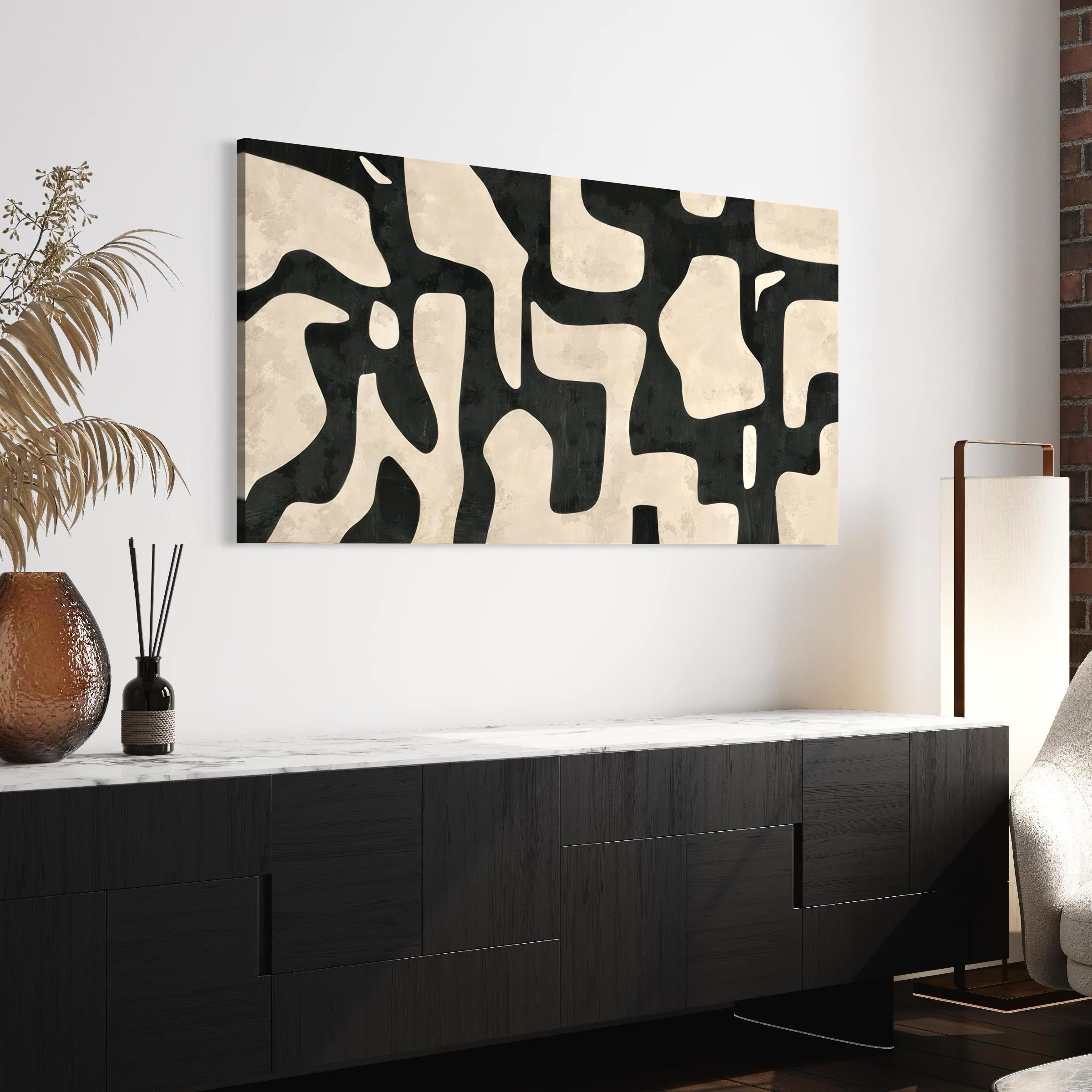 Mid Century Modern Canvas | Poster Print Wall Art | Abstract Black & White Boho Beige Art