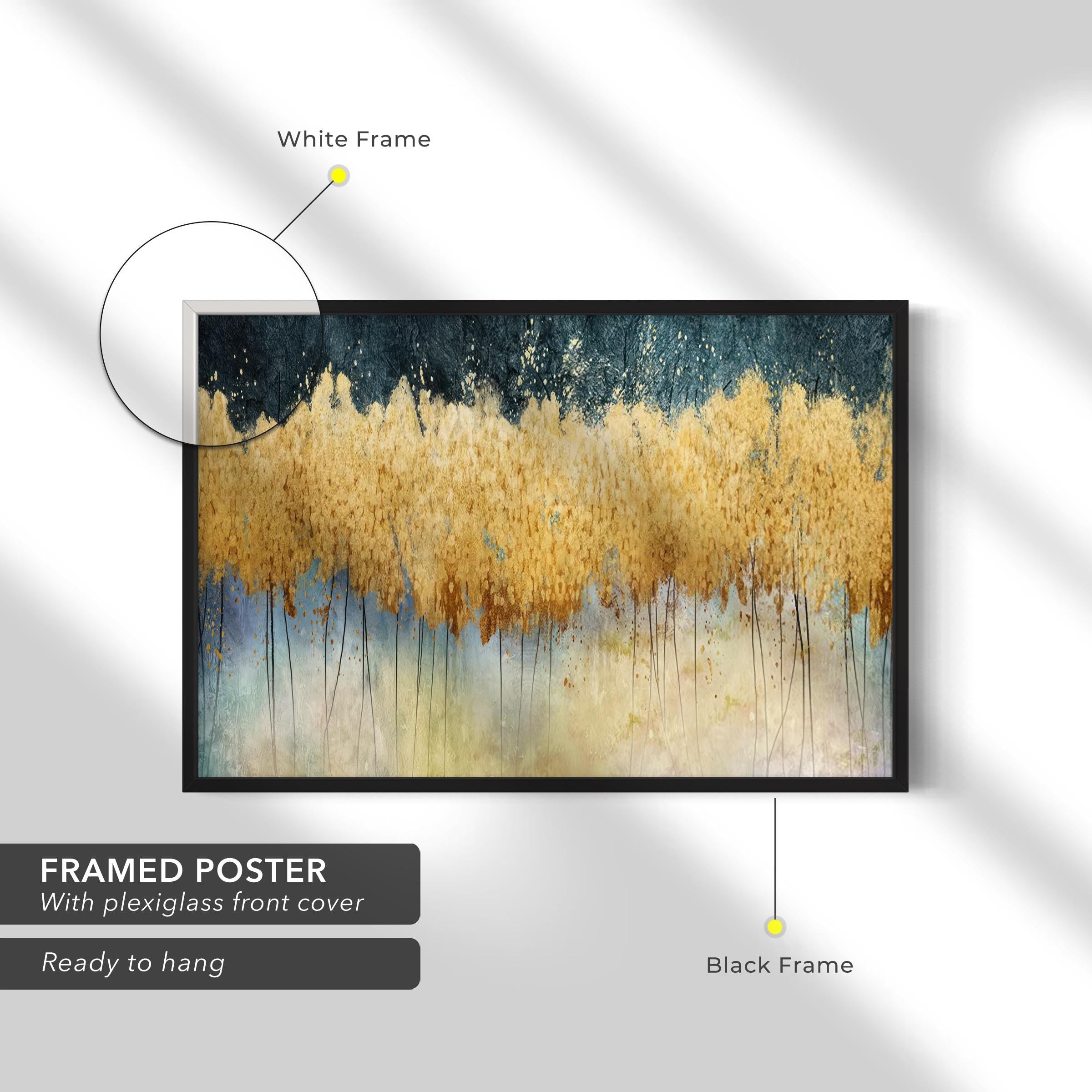 Golden Forest Abstract Landscape Painting | Teal and Gold Canvas Art | Poster Print