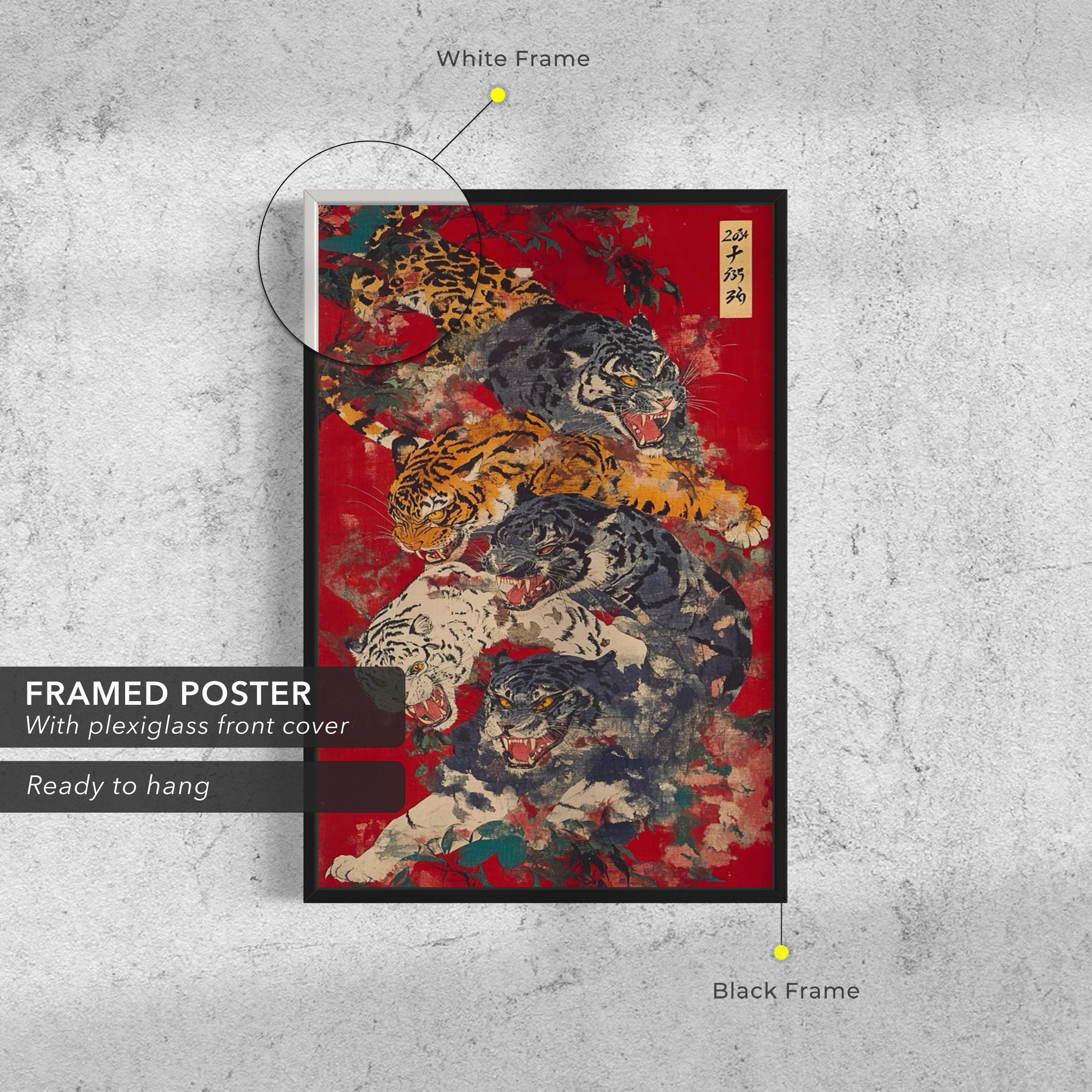 Vintage Japanese Tiger | Red & Black Japanese Animal Canvas Art | Poster Print