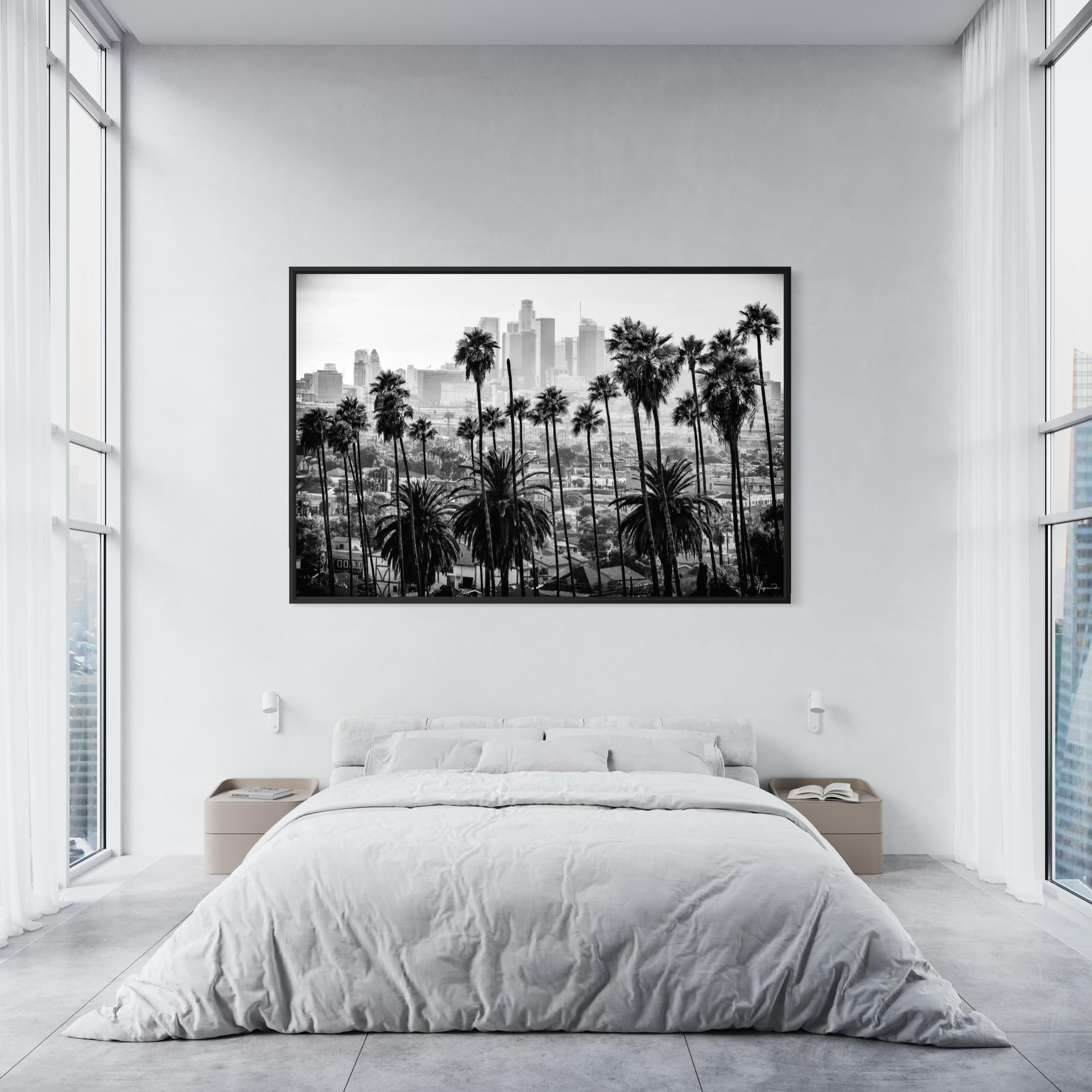 LA Skyline Black & White Los Angeles Palm Trees Poster Print | Canvas Wall Art