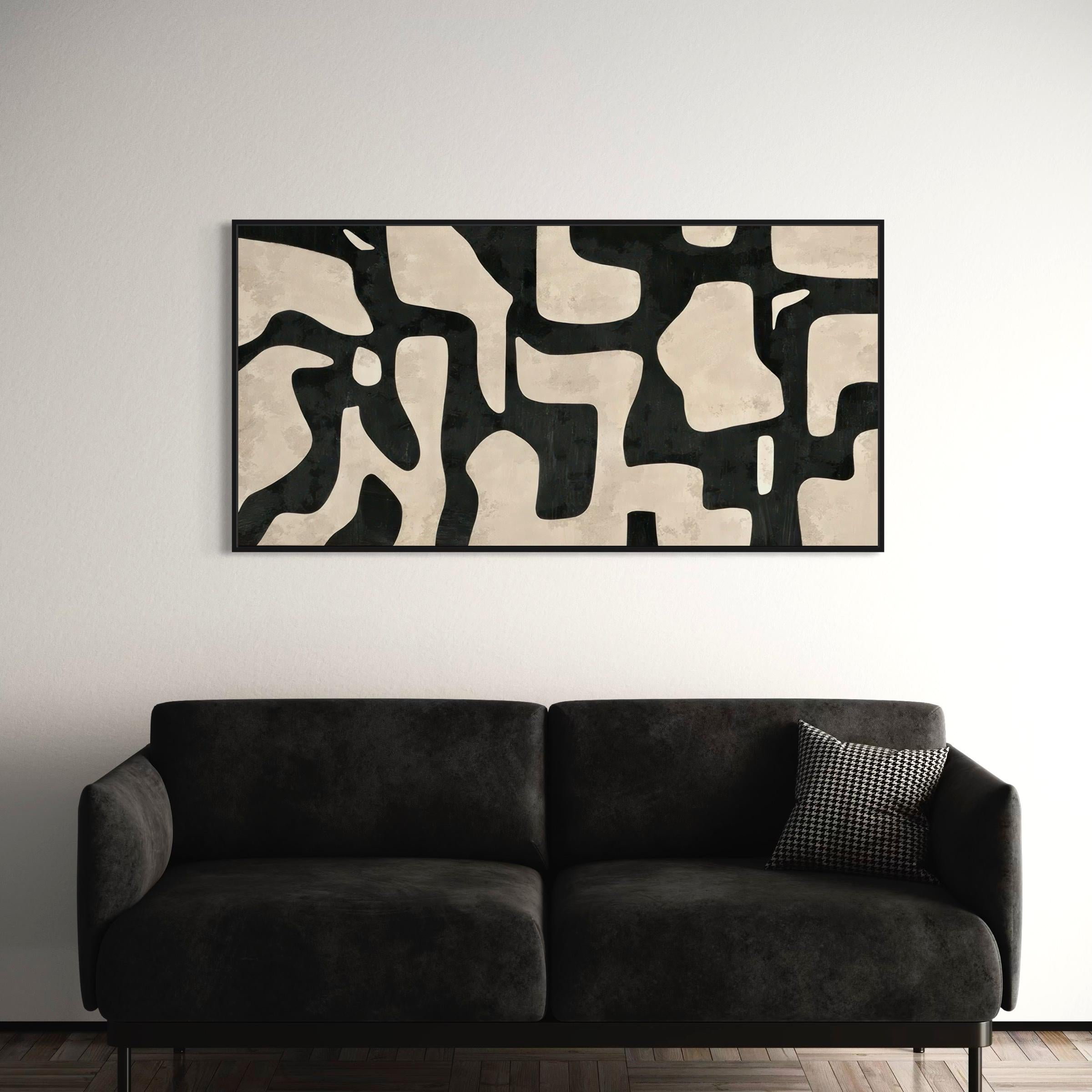 Mid Century Modern Canvas | Poster Print Wall Art | Abstract Black & White Boho Beige Art