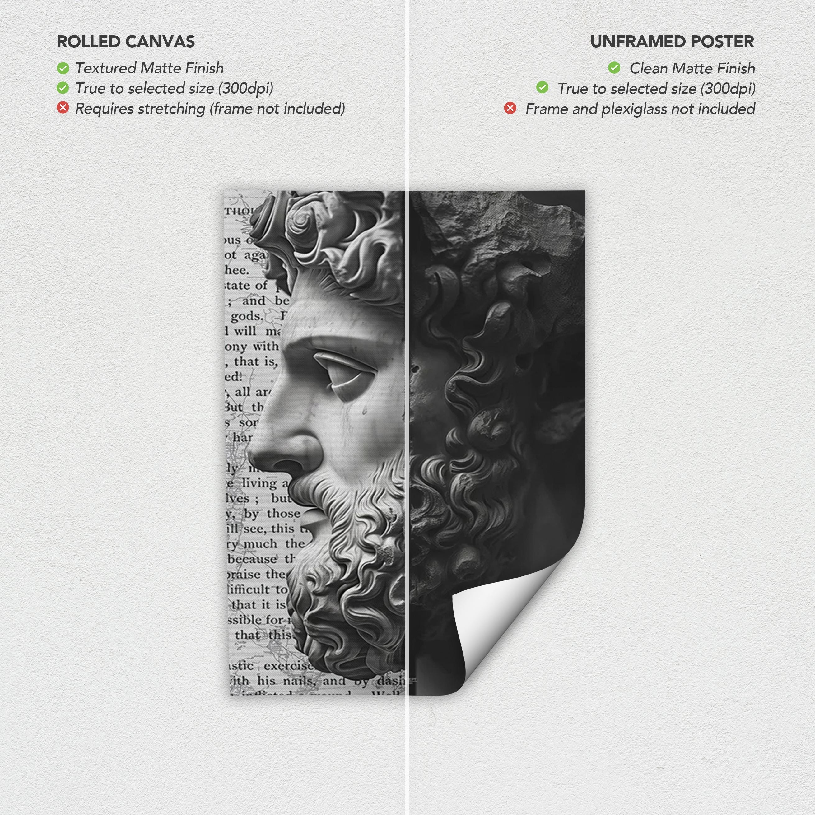 Marcus Aurelius Masculine Poster Prints | Canvas Wall Art | Stoic Ancient Sculpture