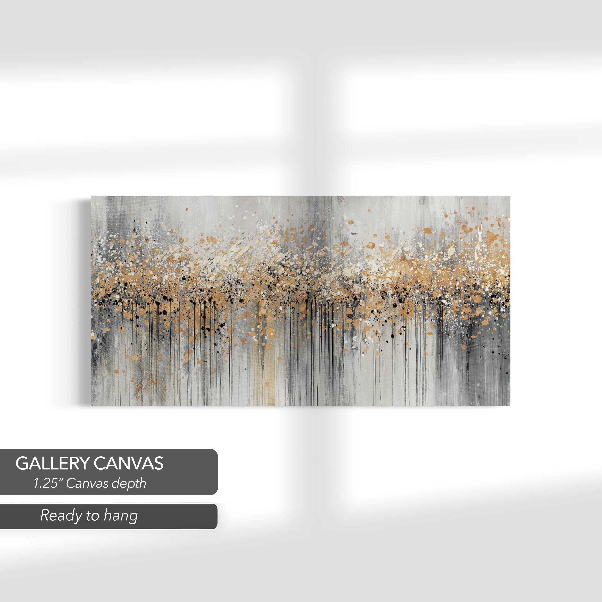 Gold Abstract Splatter | Modern Metallic Drip Canvas Art | Poster Print