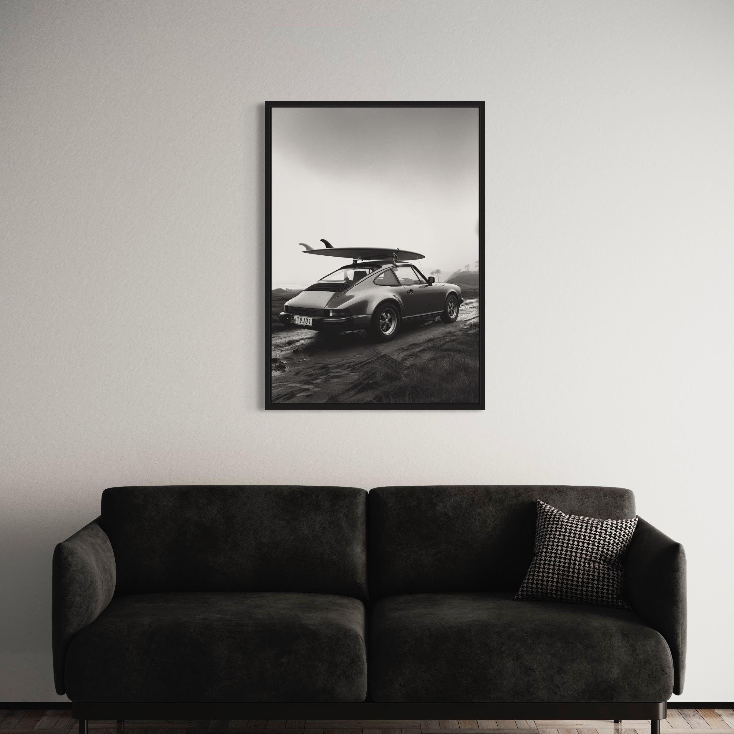 Porsche 911 Surfboard | Classic Car & Beach | Retro Automotive Canvas Art | Poster Print