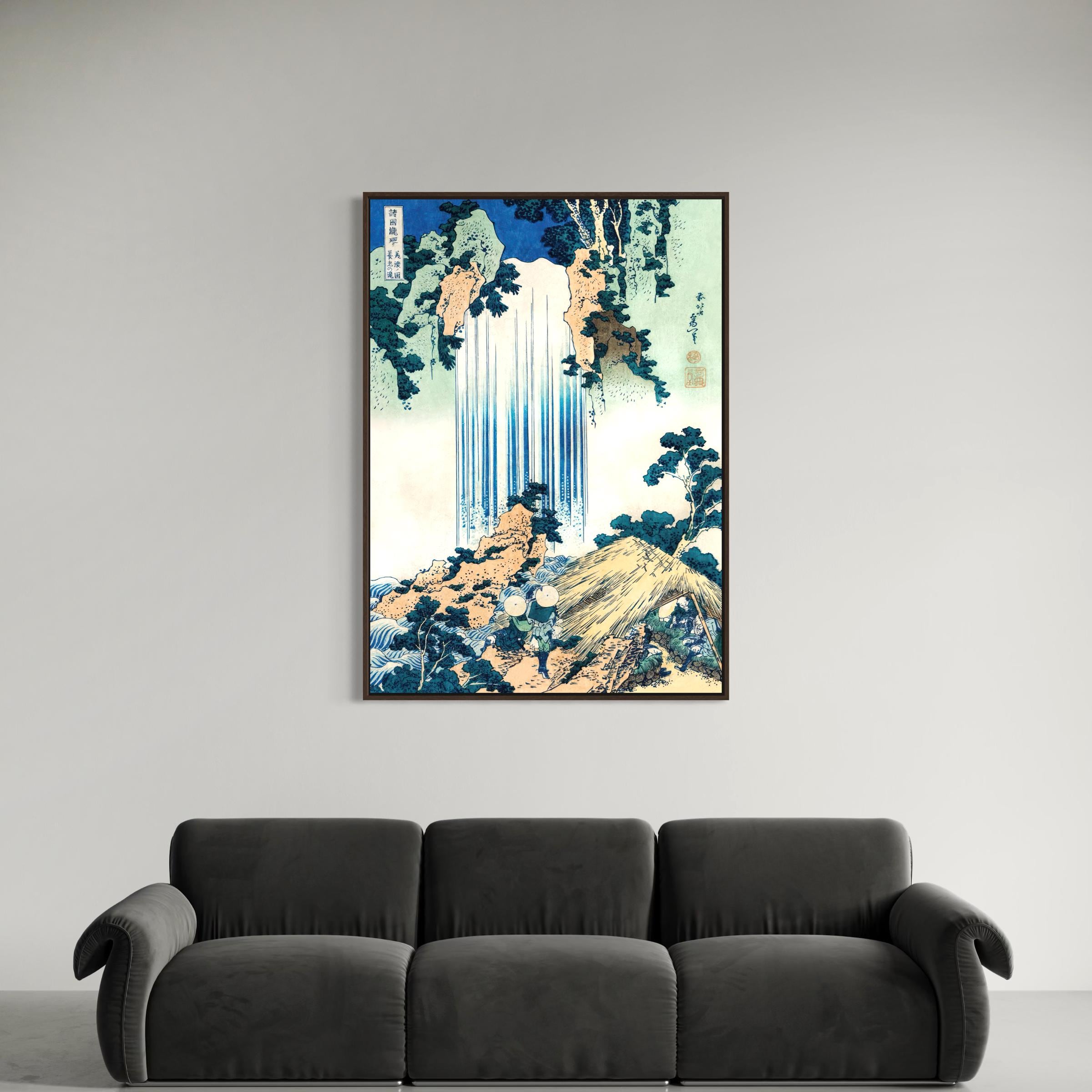 Waterfall Canvas Wall Art | Hokusai Japanese Vintage Ukiyo-e Poster Print Art