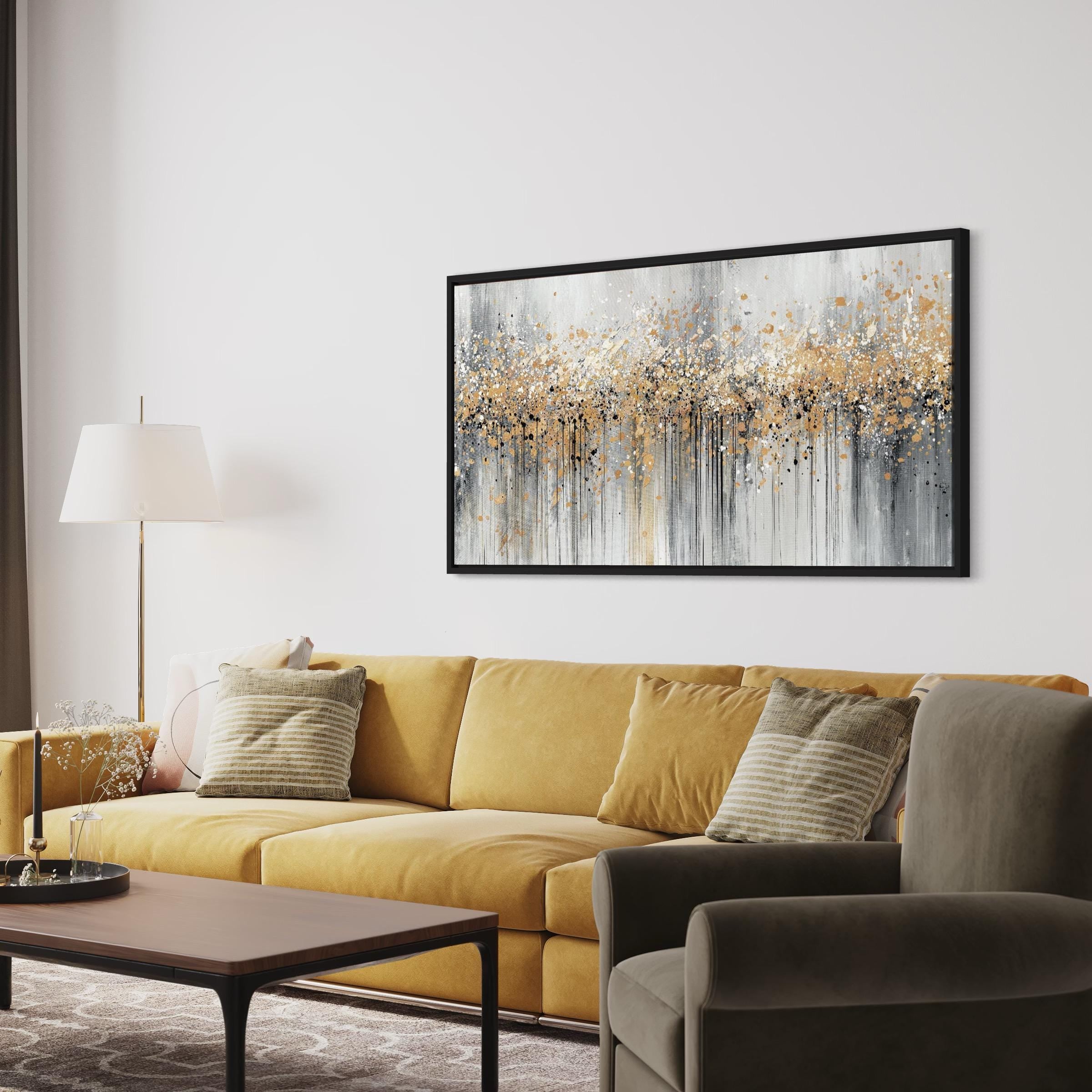 Gold Abstract Splatter | Modern Metallic Drip Canvas Art | Poster Print