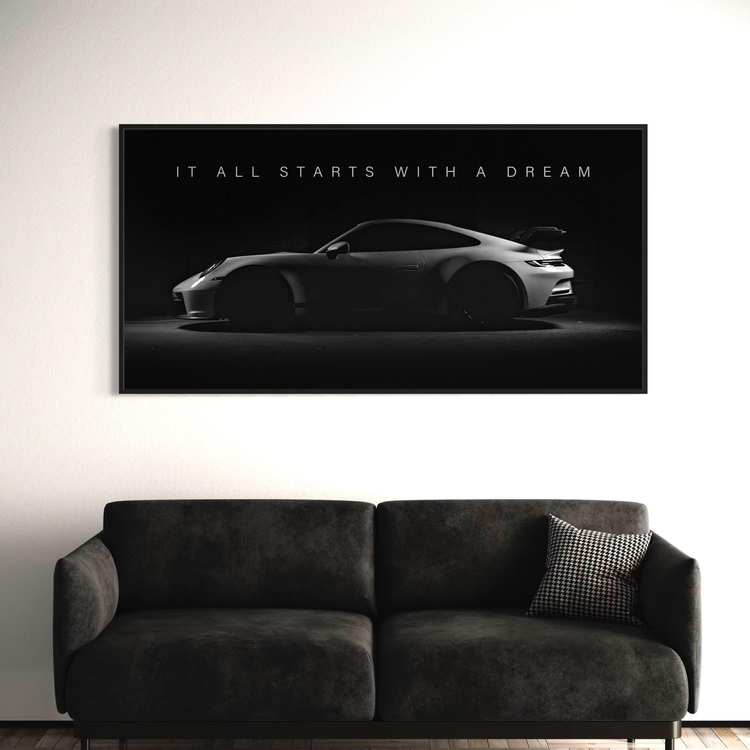 Porsche 911 GT3 | It All Starts With a Dream Motivational Quote Canvas Art | Poster Print