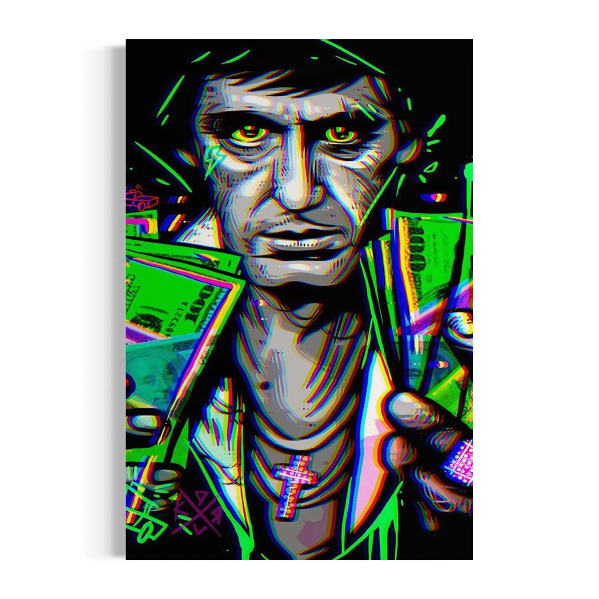 a painting of a man holding a baseball bat