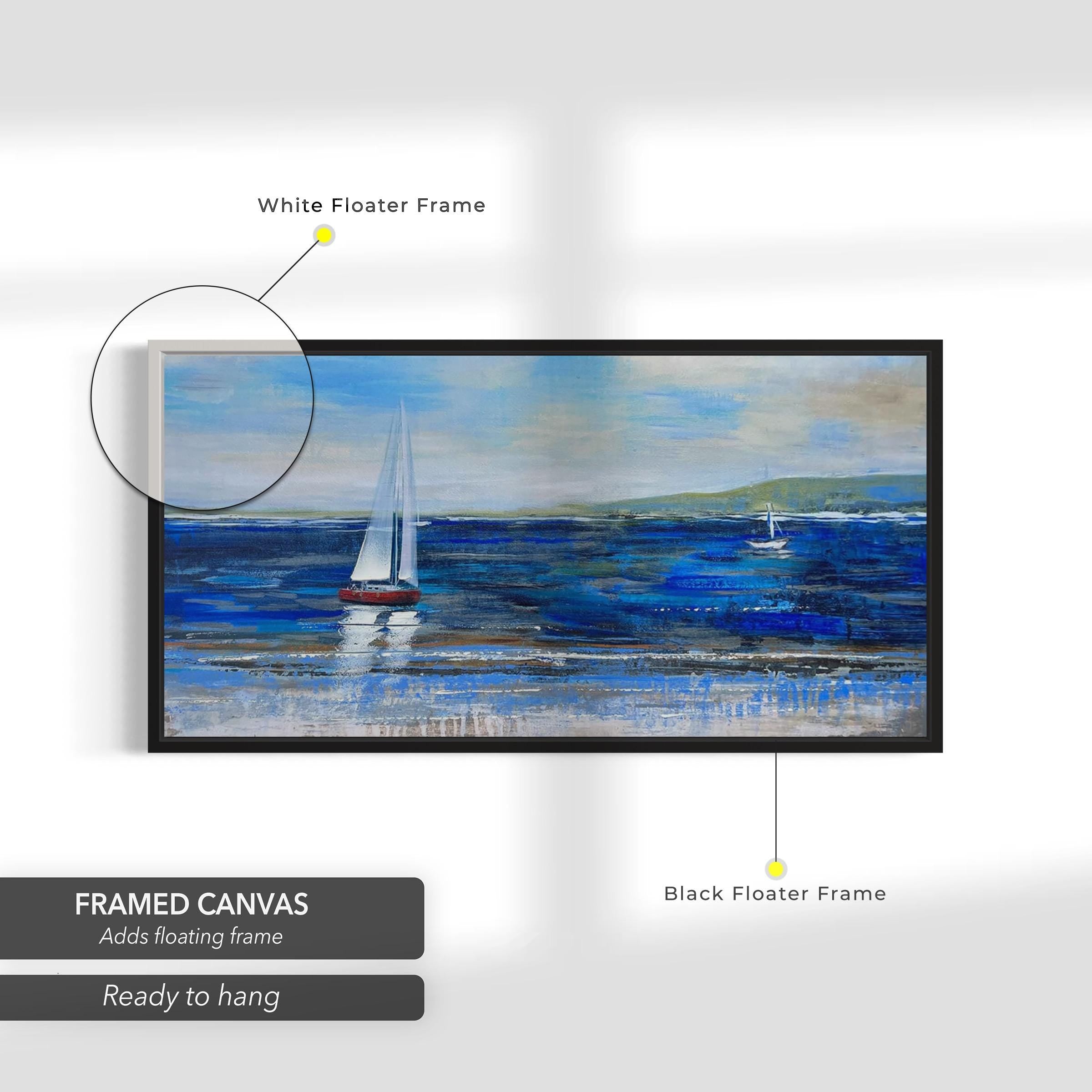Blue Abstract Seascape | Textured Ocean & Sailboats Canvas Art | Poster Print