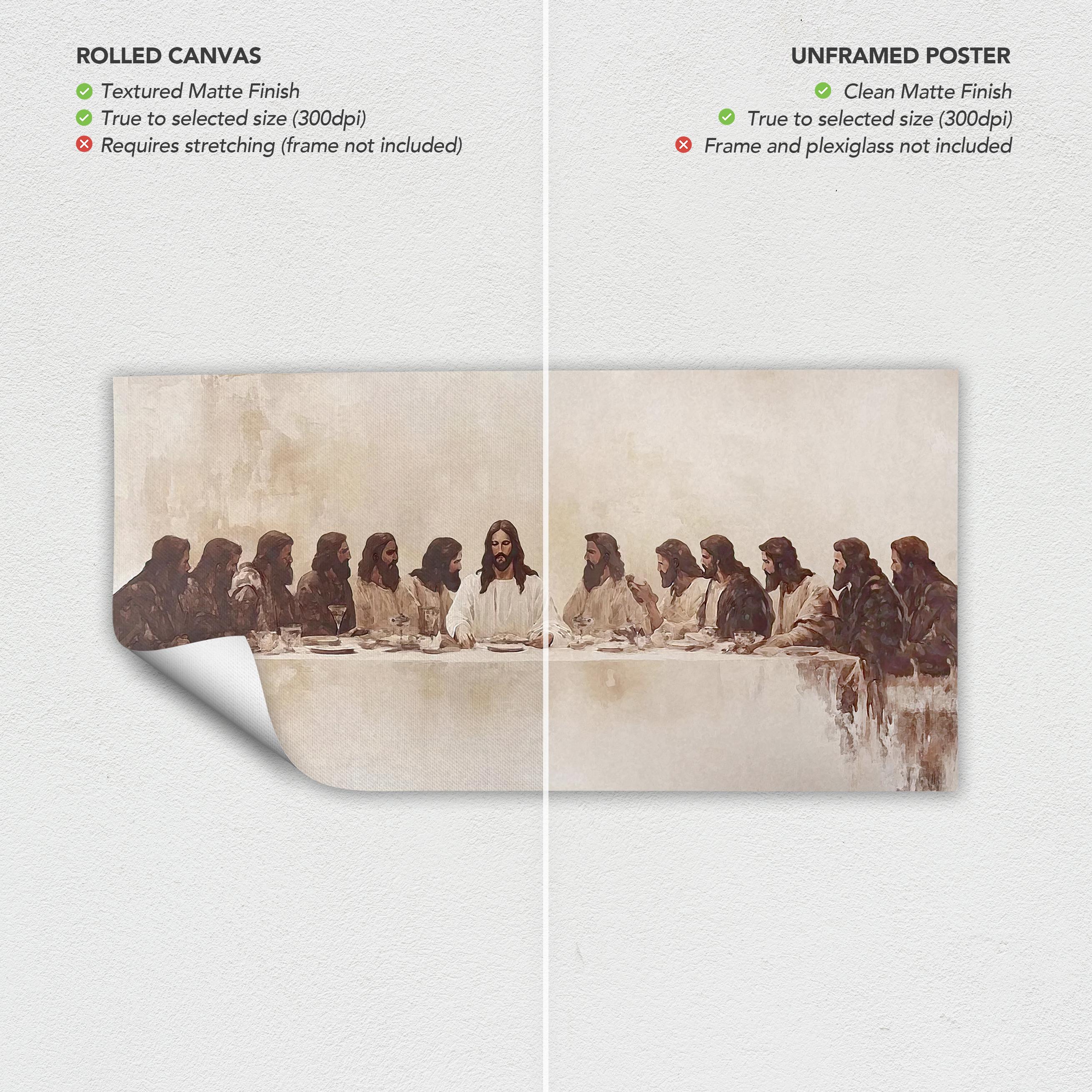The Last Supper Canvas Wall Art | Watercolor Jesus Modern Christian Religious Poster Print
