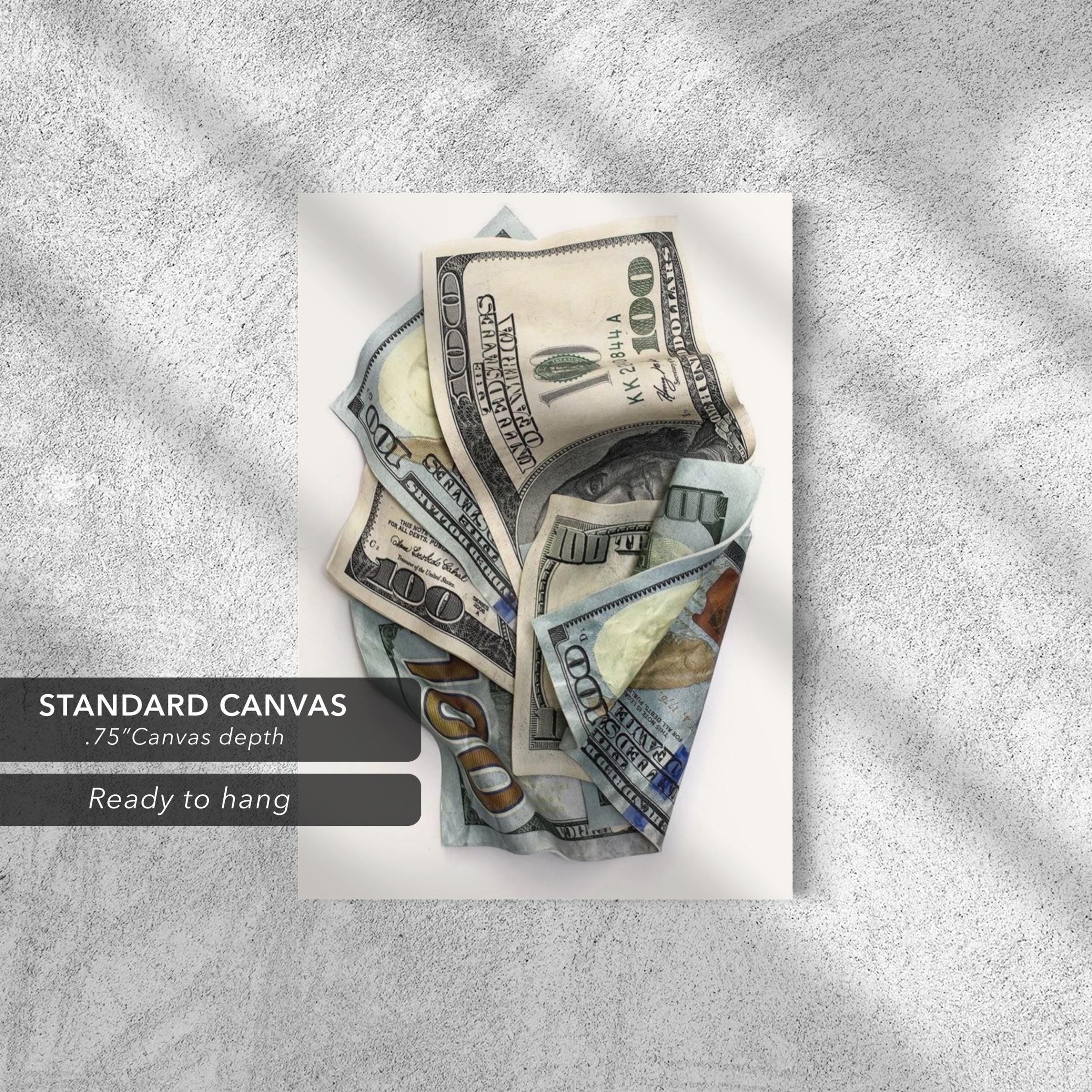 Crumpled Hundred Dollar | 100 Bill Realistic Money Canvas Art | Poster Print