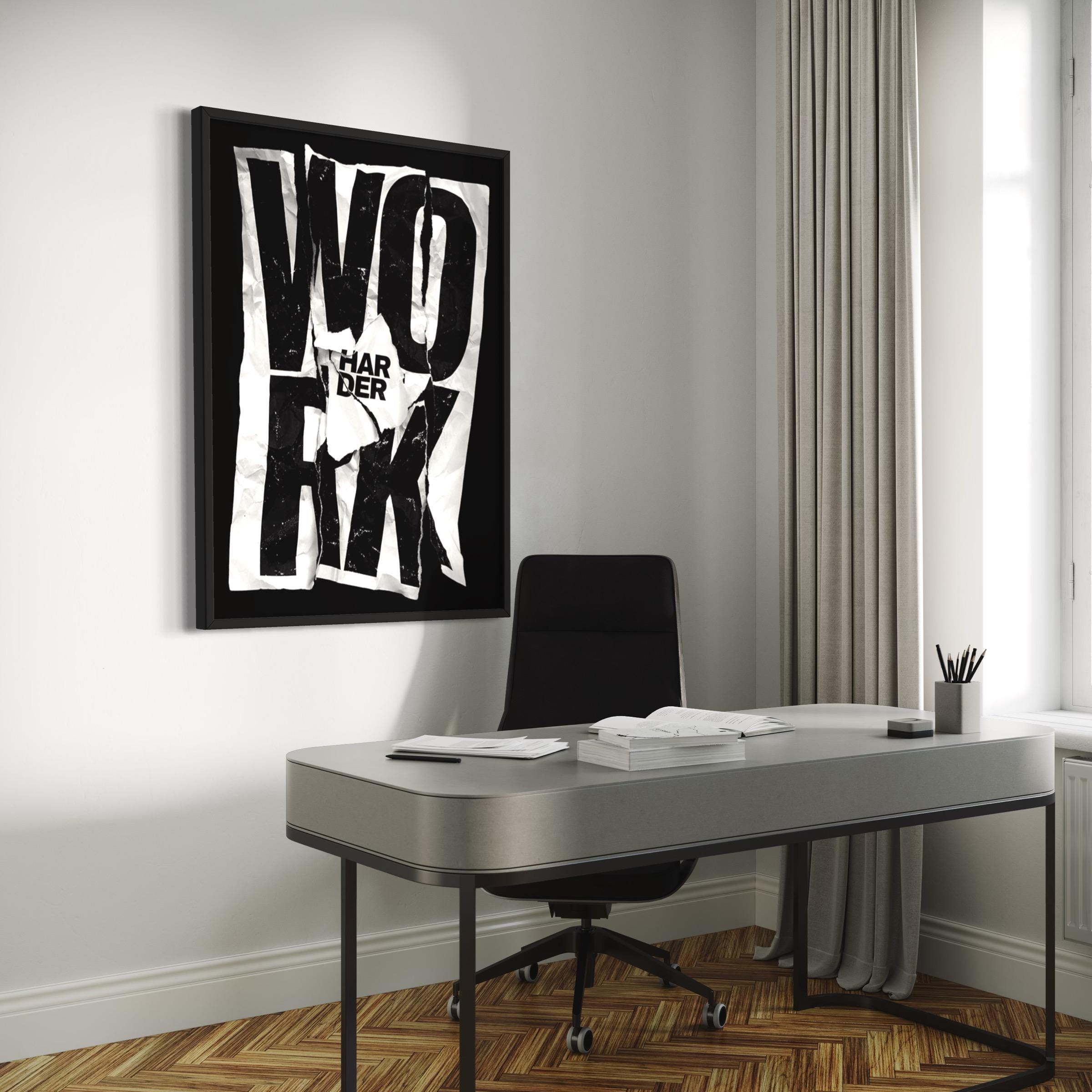 Work Harder Motivational Crumpled Paper Design Canvas Art | Poster Print