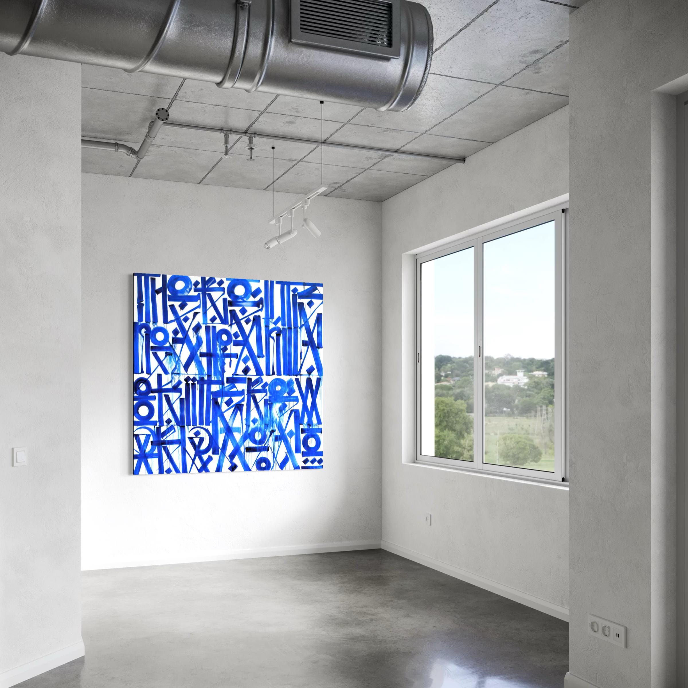 Blue Abstract Calligraphy Canvas Wall Art | Modern Typography Minimalist Poster Print