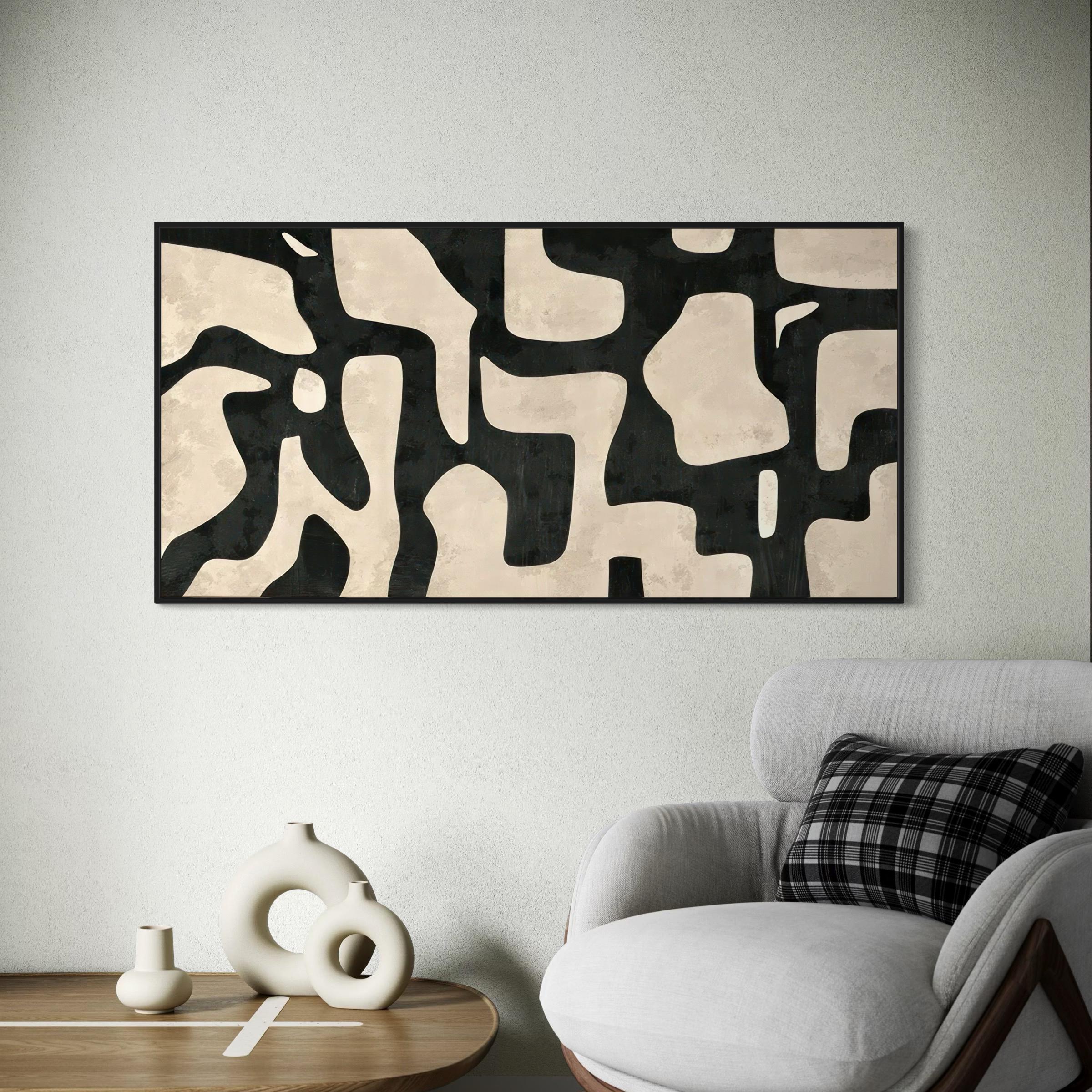 Mid Century Modern Canvas | Poster Print Wall Art | Abstract Black & White Boho Beige Art