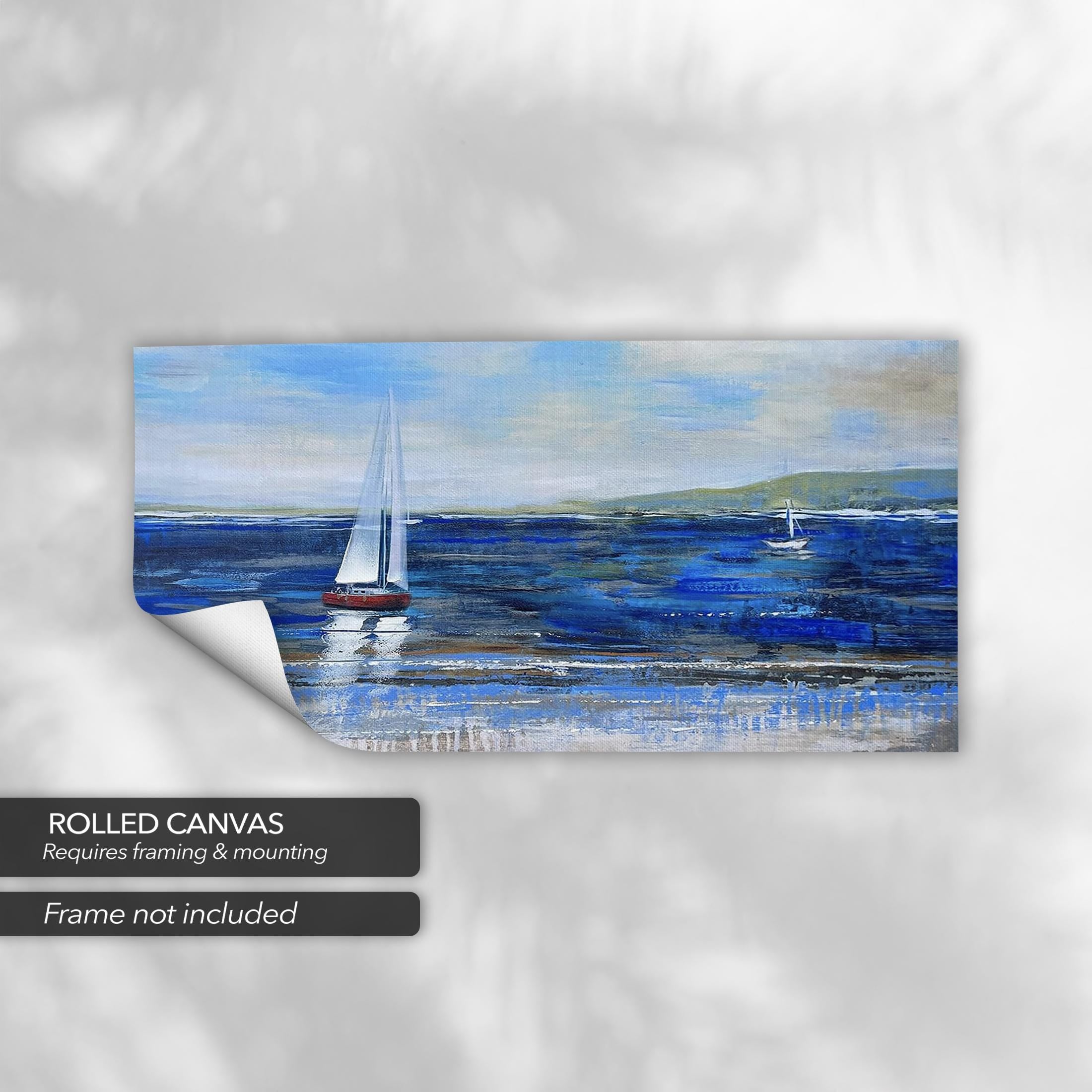 Blue Abstract Seascape | Textured Ocean & Sailboats Canvas Art | Poster Print