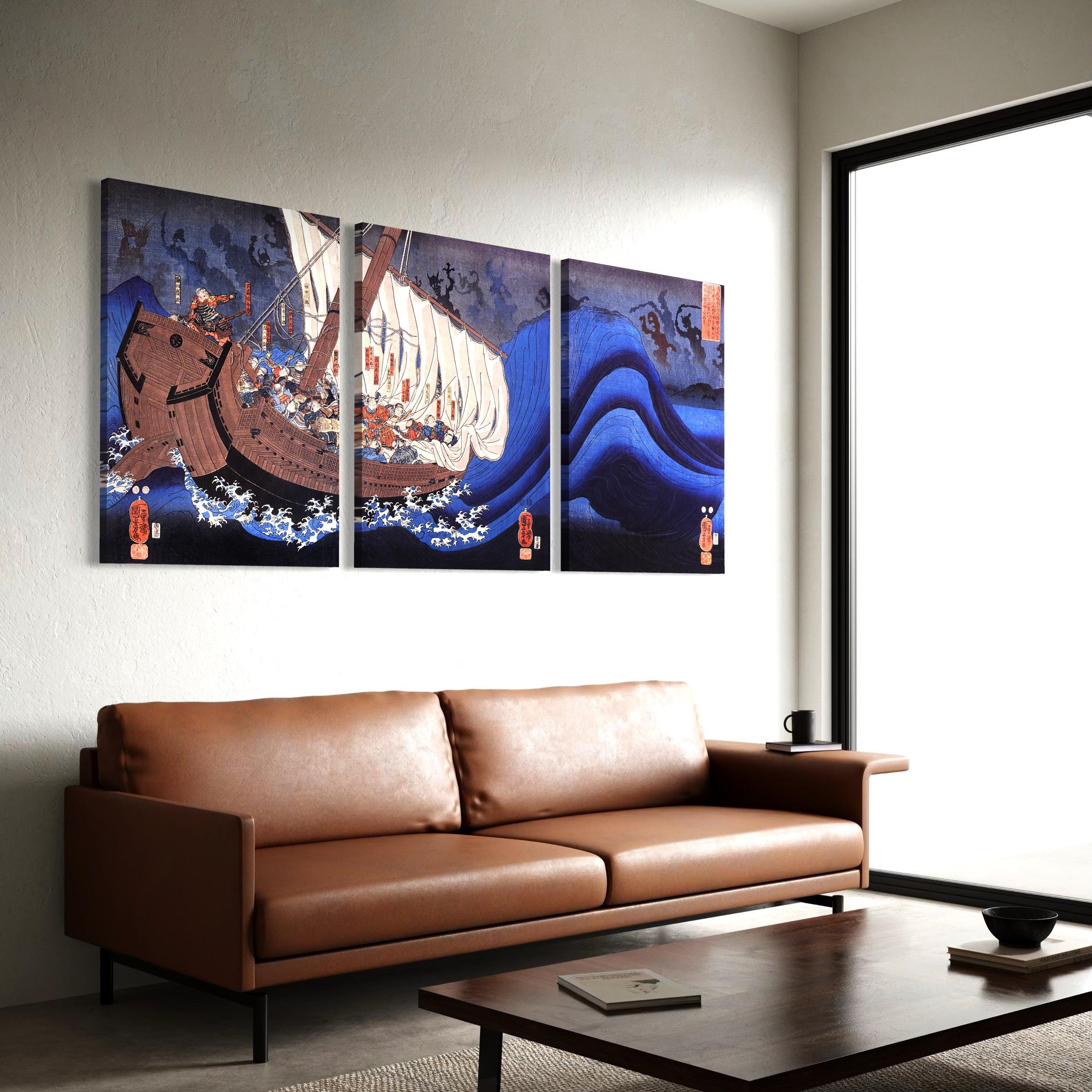 Ghosts of the Taira Set of 3 Utagawa Kuniyoshi Japanese Poster Prints | Canvas Wall Art