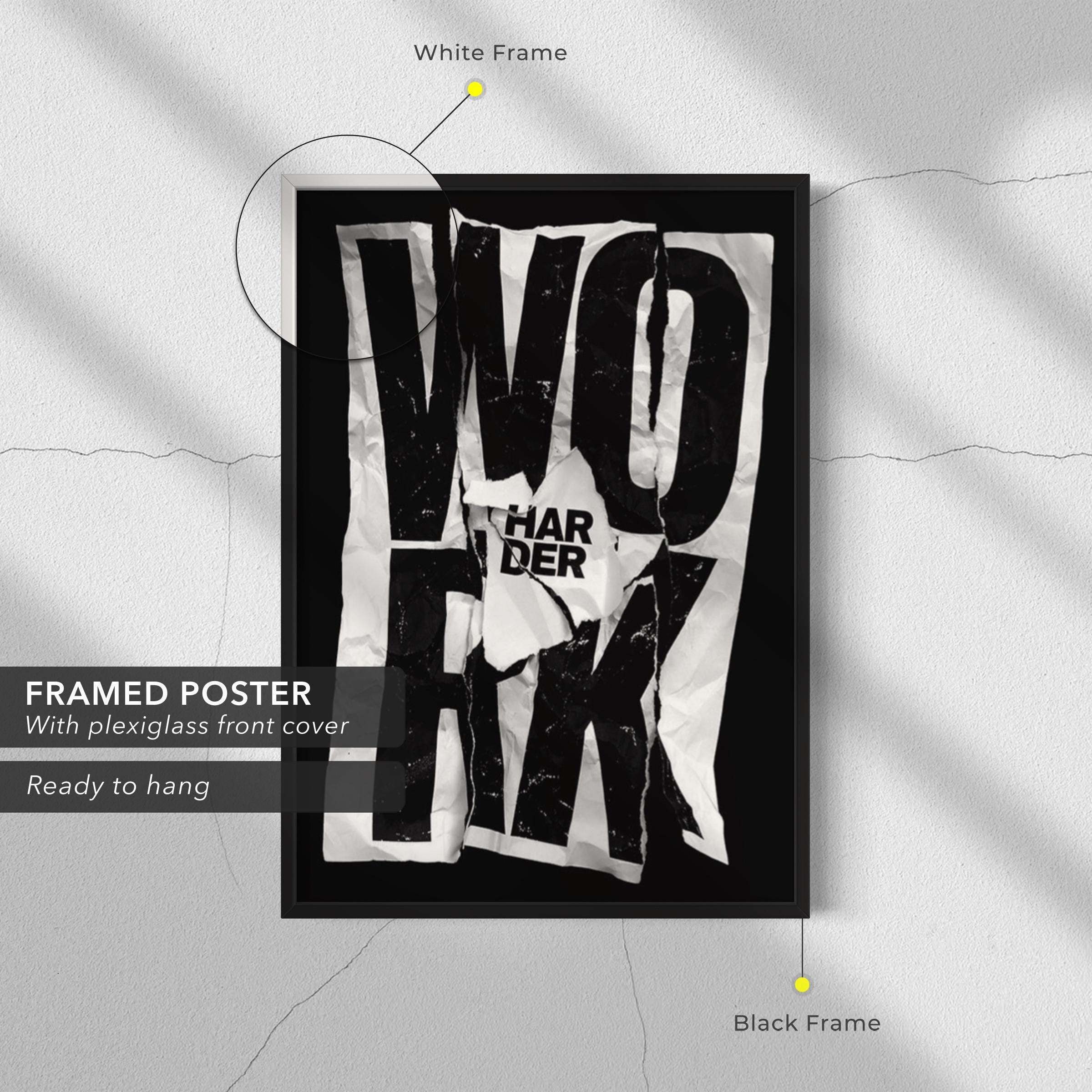 Work Harder Motivational Crumpled Paper Design Canvas Art | Poster Print