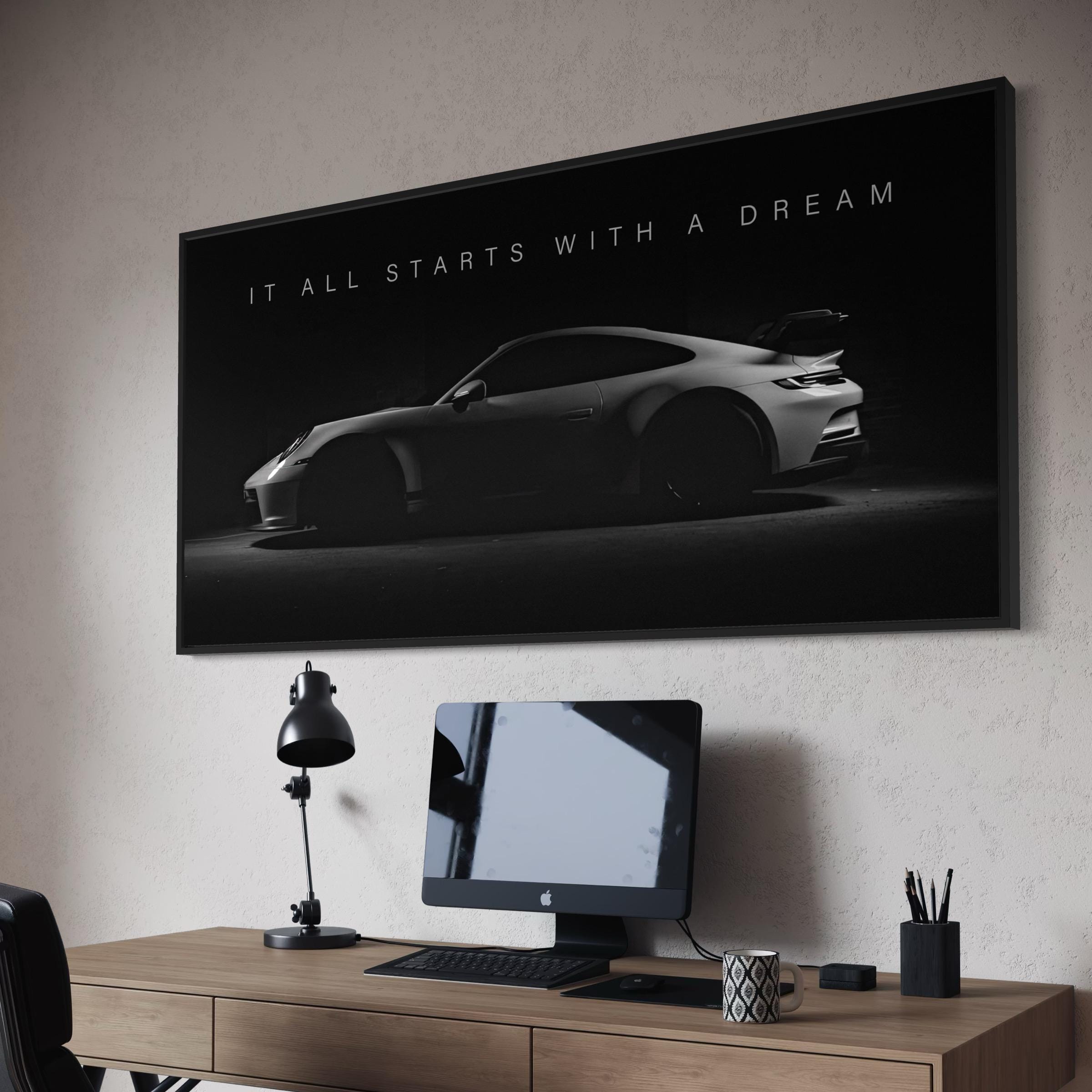 Porsche 911 GT3 | It All Starts With a Dream Motivational Quote Canvas Art | Poster Print
