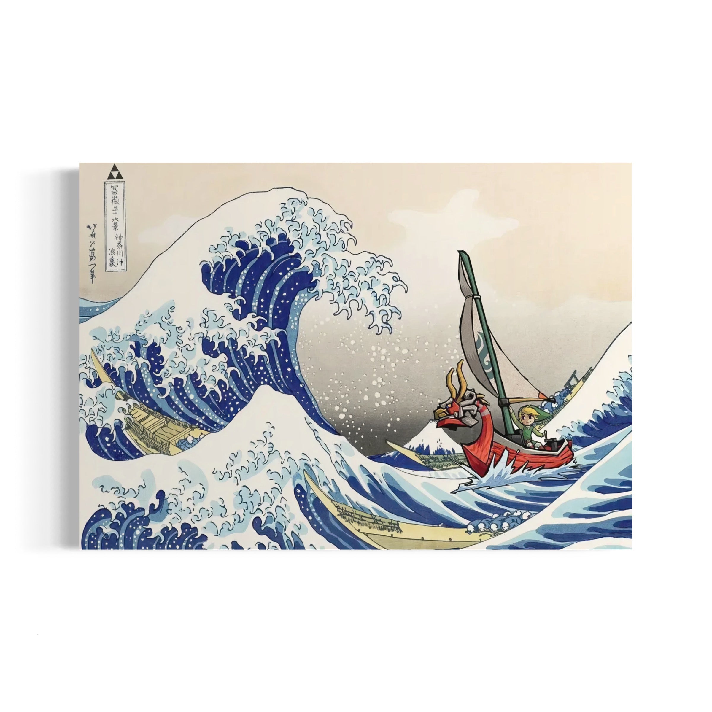 a painting of a person on a surfboard riding a wave