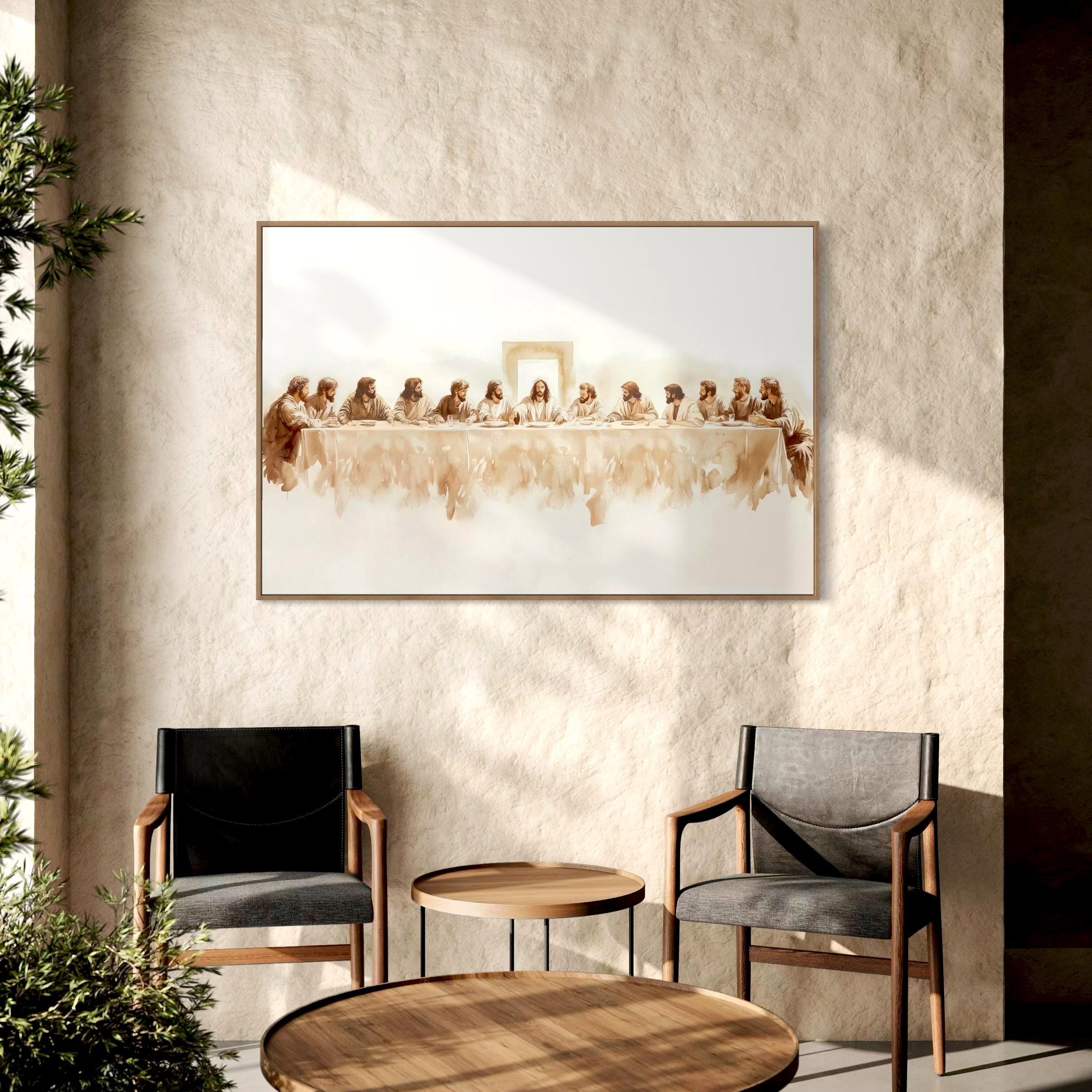 The Last Supper Framed Poster Print Jesus Watercolor Canvas Art