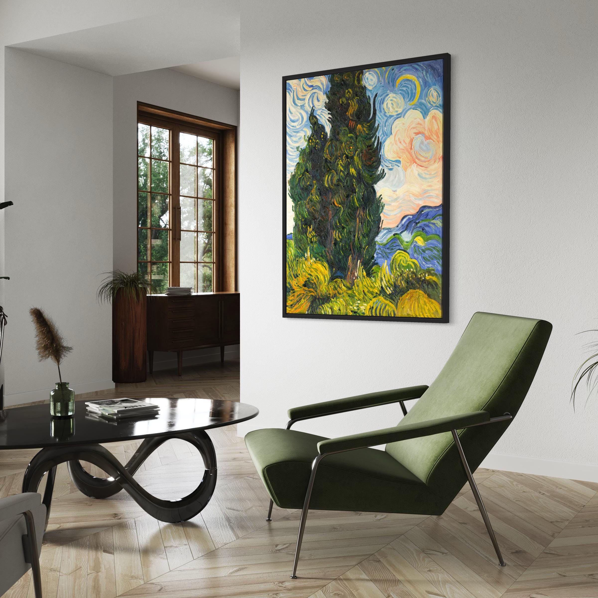 Vincent van Gogh Two Cypresses | Swirling Sky Landscape Canvas Art | Poster Print