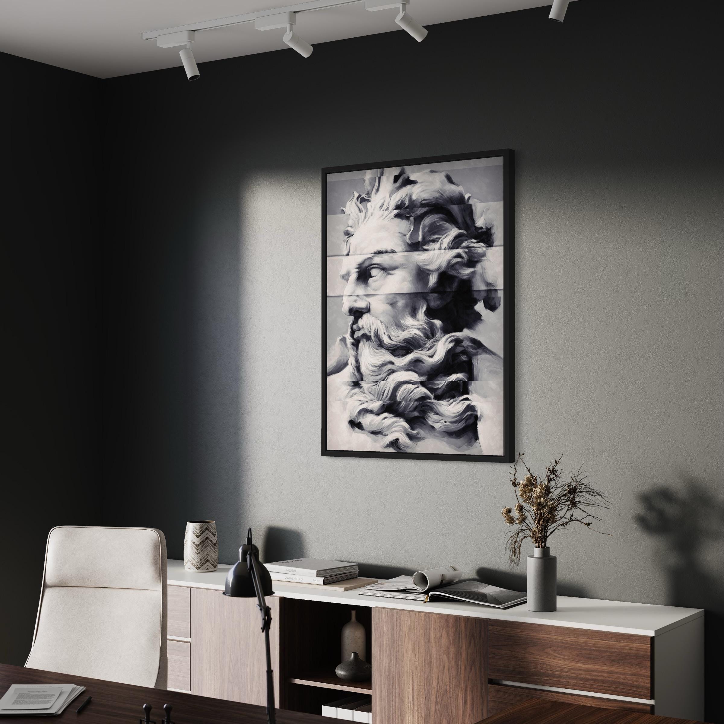 Modern Neptune Sculpture Portrait Canvas Art | Poster Print