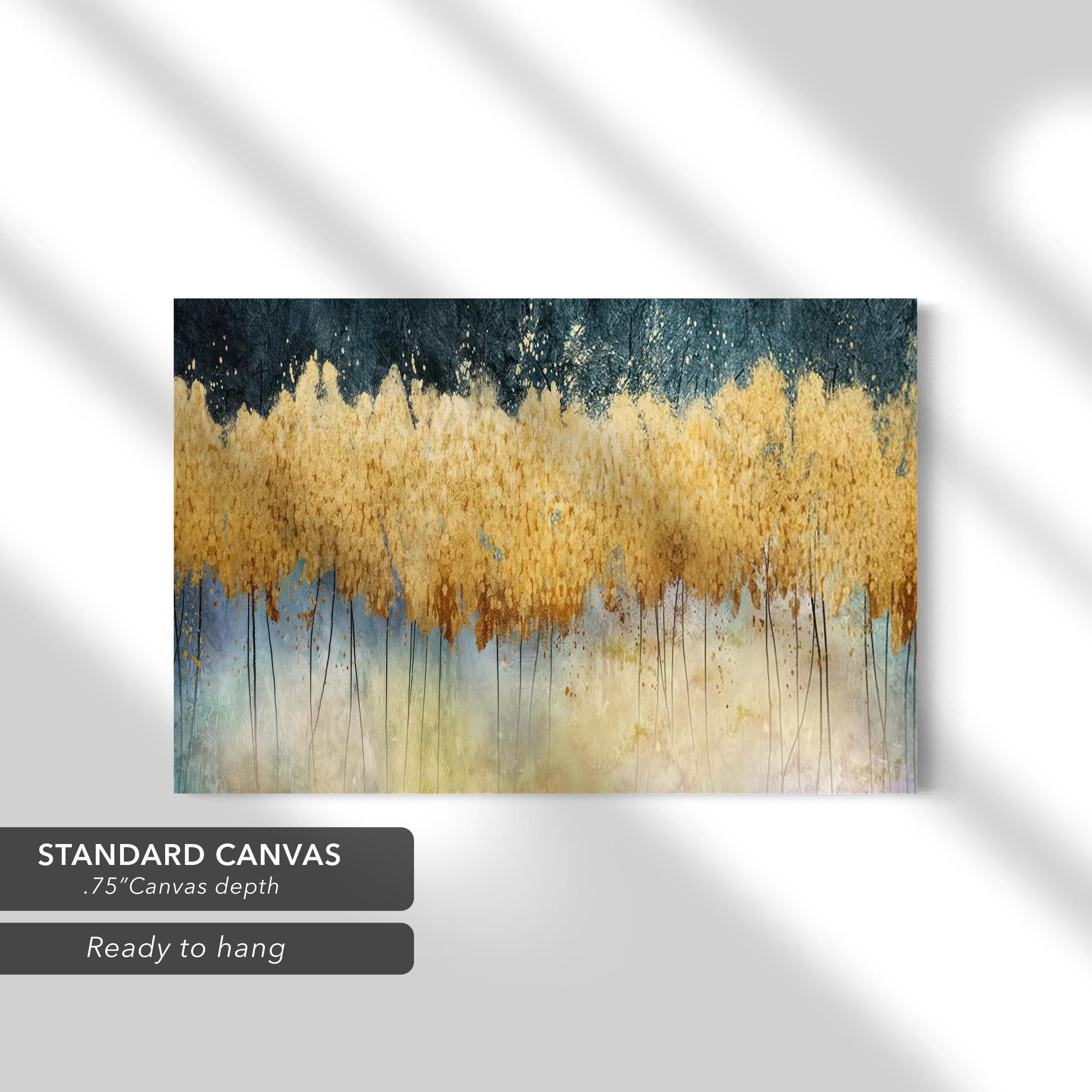 Golden Forest Abstract Landscape Painting | Teal and Gold Canvas Art | Poster Print