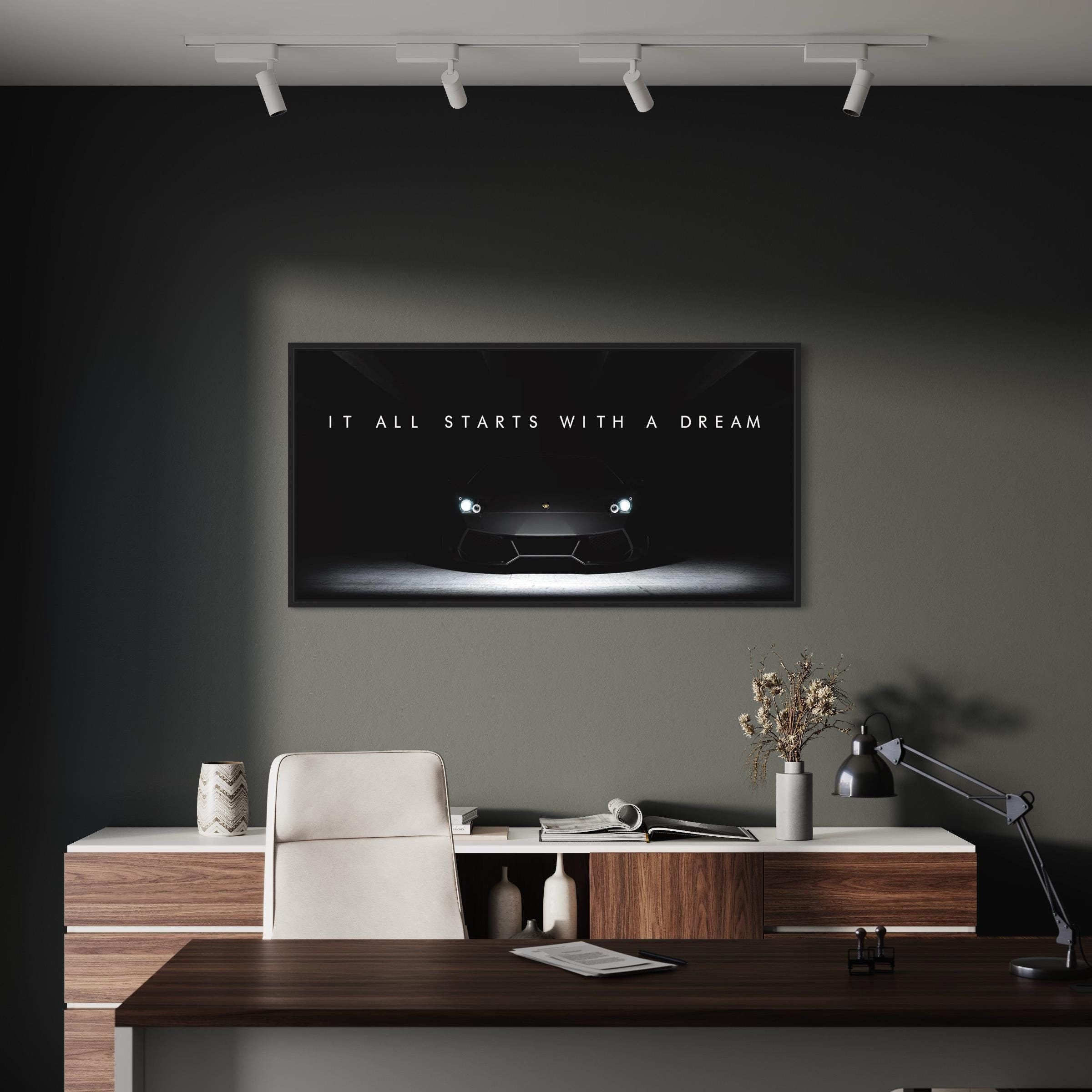 It All Starts With a Dream | Motivational Lamborghini Canvas Art | Poster Print