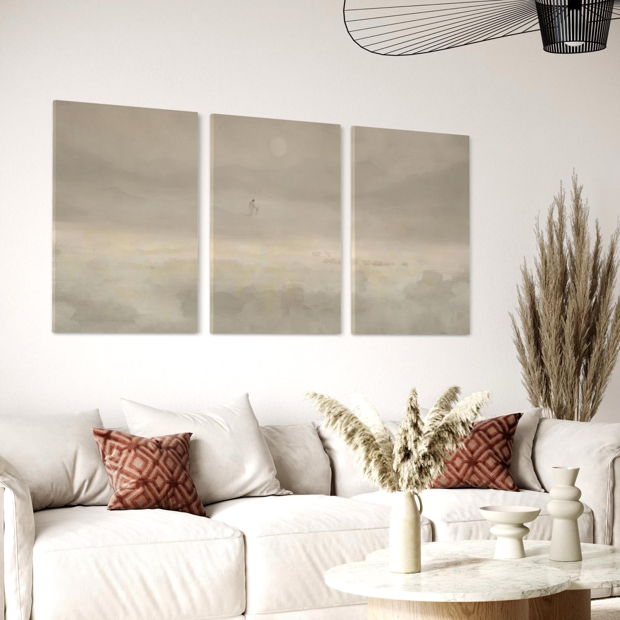 Jesus & Sheep Set of 3 Wall Art Canvas | Framed Poster Prints | Minimalist Christian Pastoral