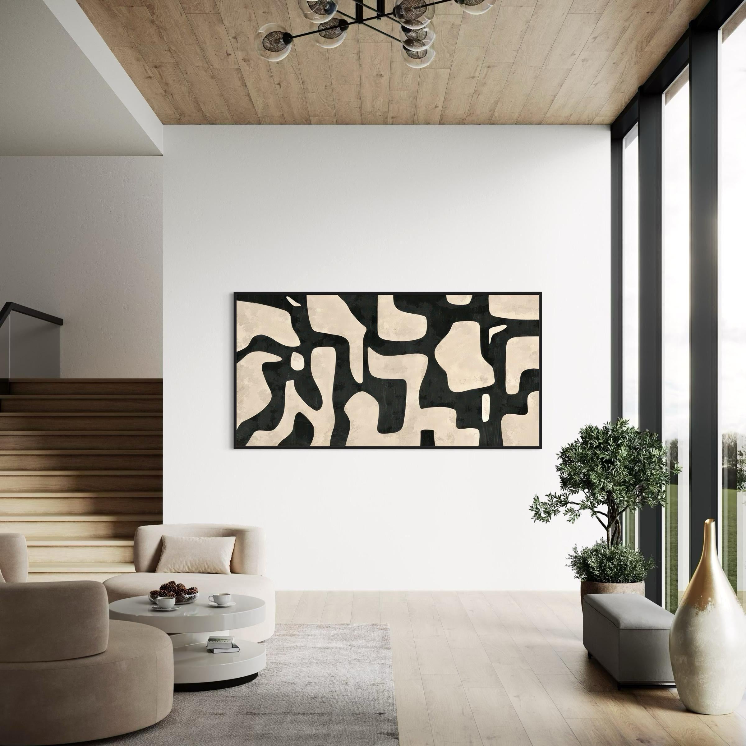 Mid Century Modern Canvas | Poster Print Wall Art | Abstract Black & White Boho Beige Art