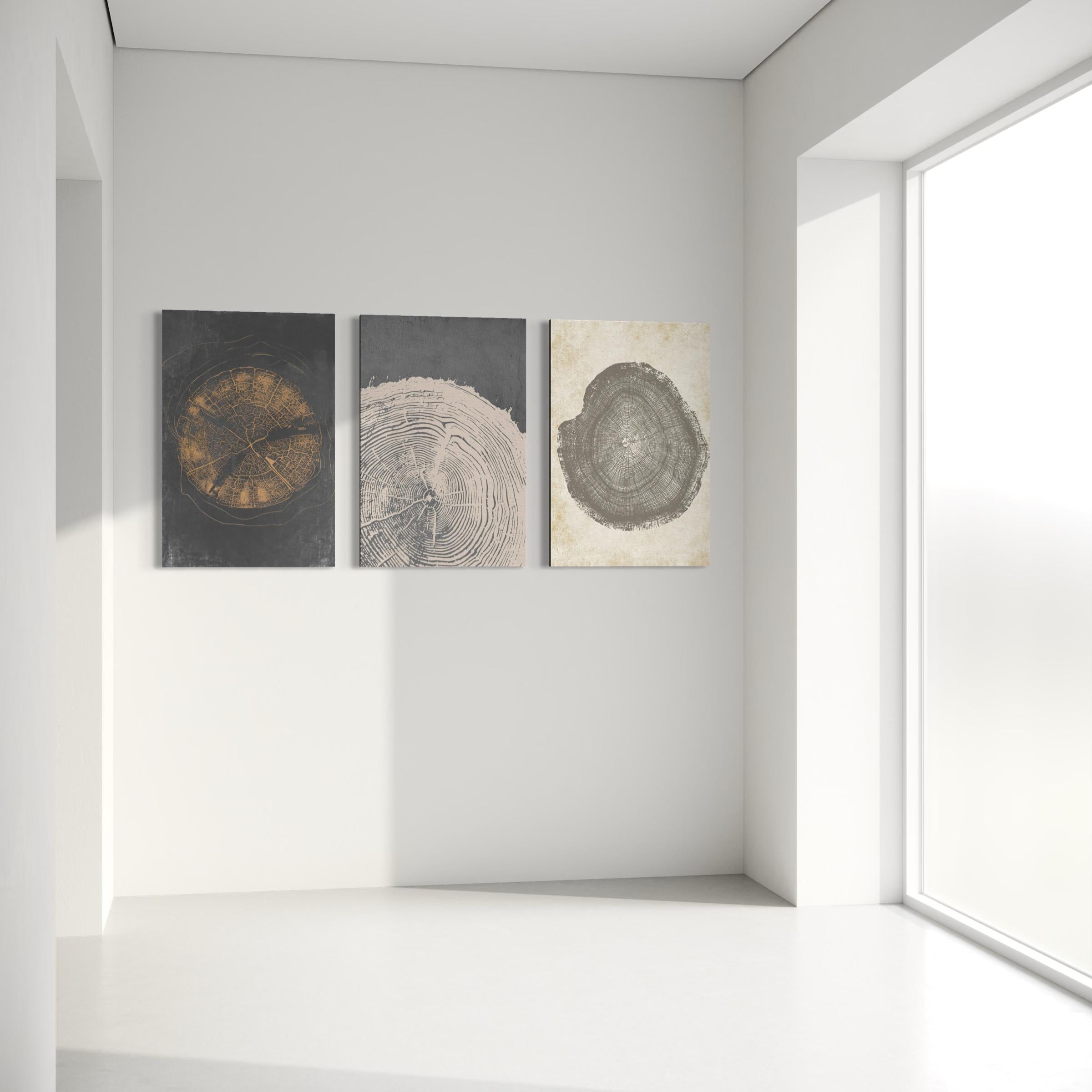Set of 3 Canvas | Poster Prints Pastel Grunge Wood Tree Rings | Minimalist Modern Boho Art