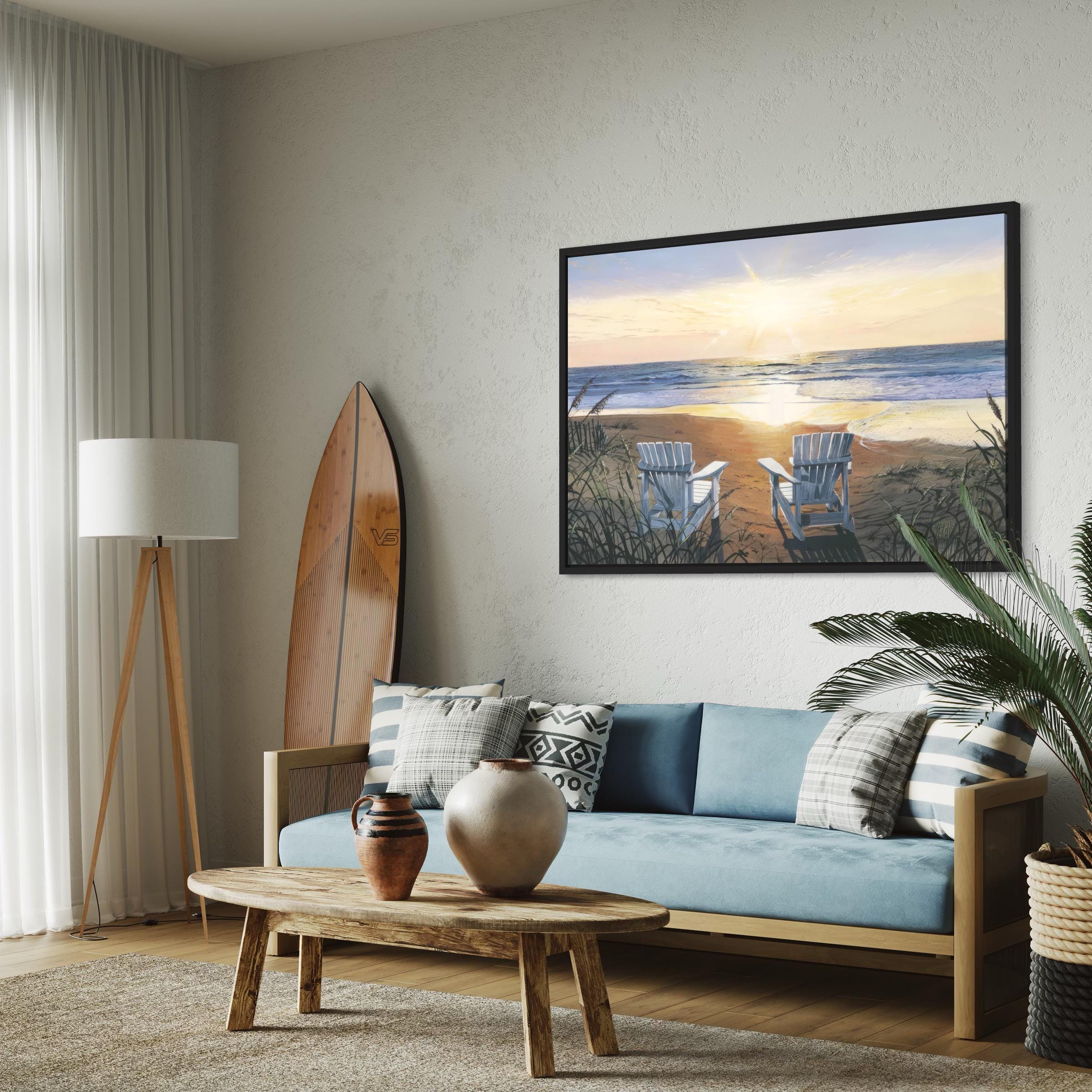 Coastal Sunset Beach Chairs "Days End Duo" by Scott Westmoreland Canvas Art | Poster Print