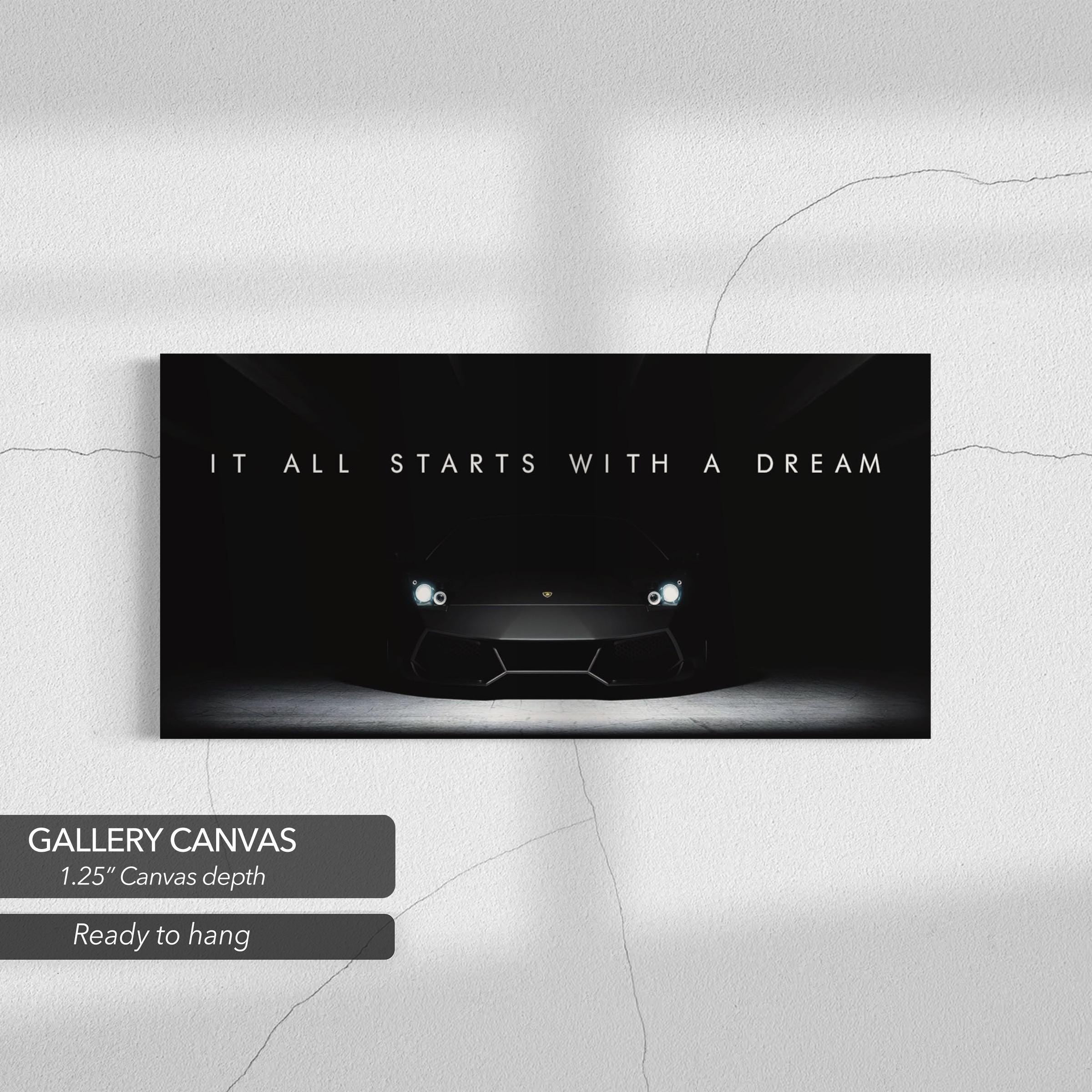 It All Starts With a Dream | Motivational Lamborghini Canvas Art | Poster Print