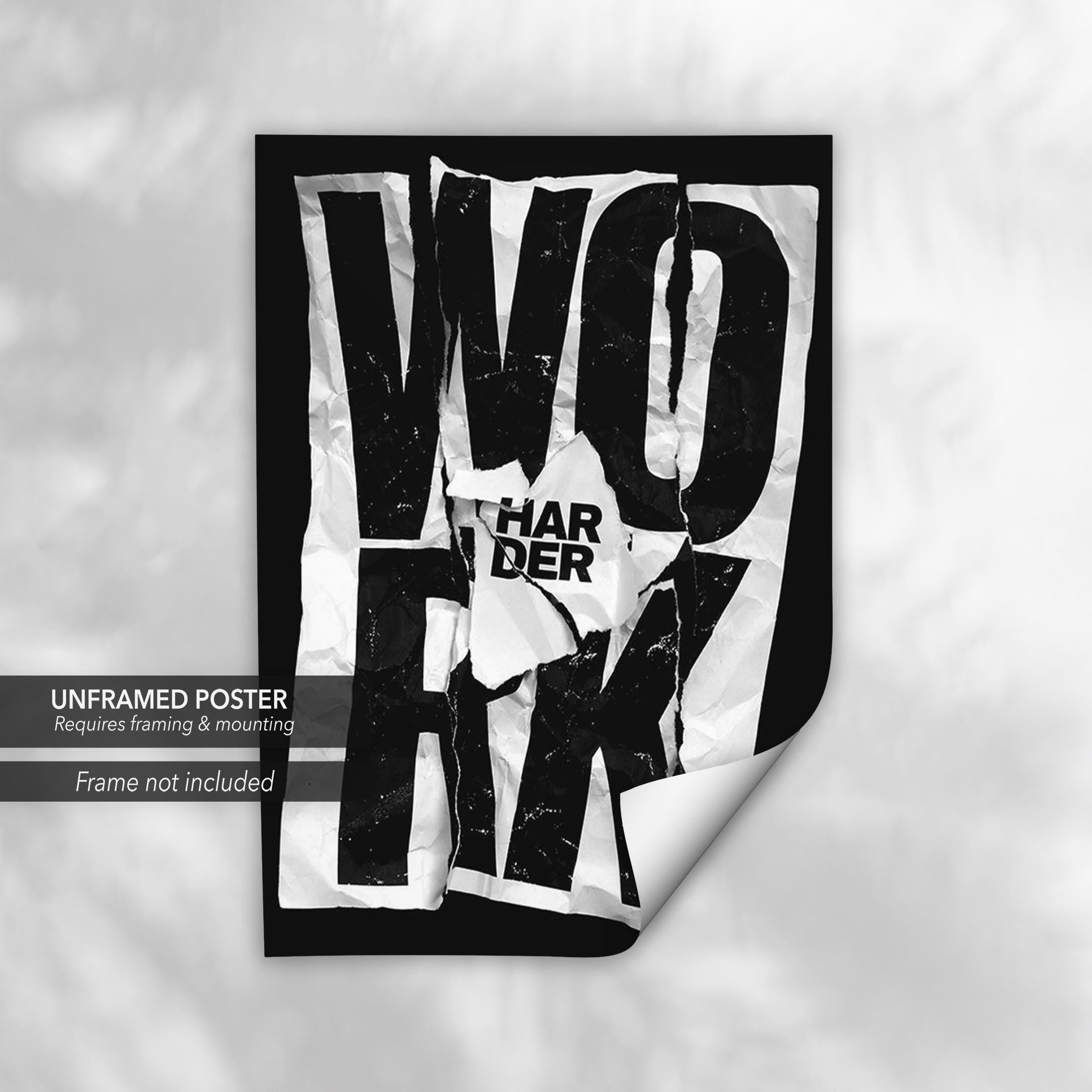 Work Harder Motivational Crumpled Paper Design Canvas Art | Poster Print