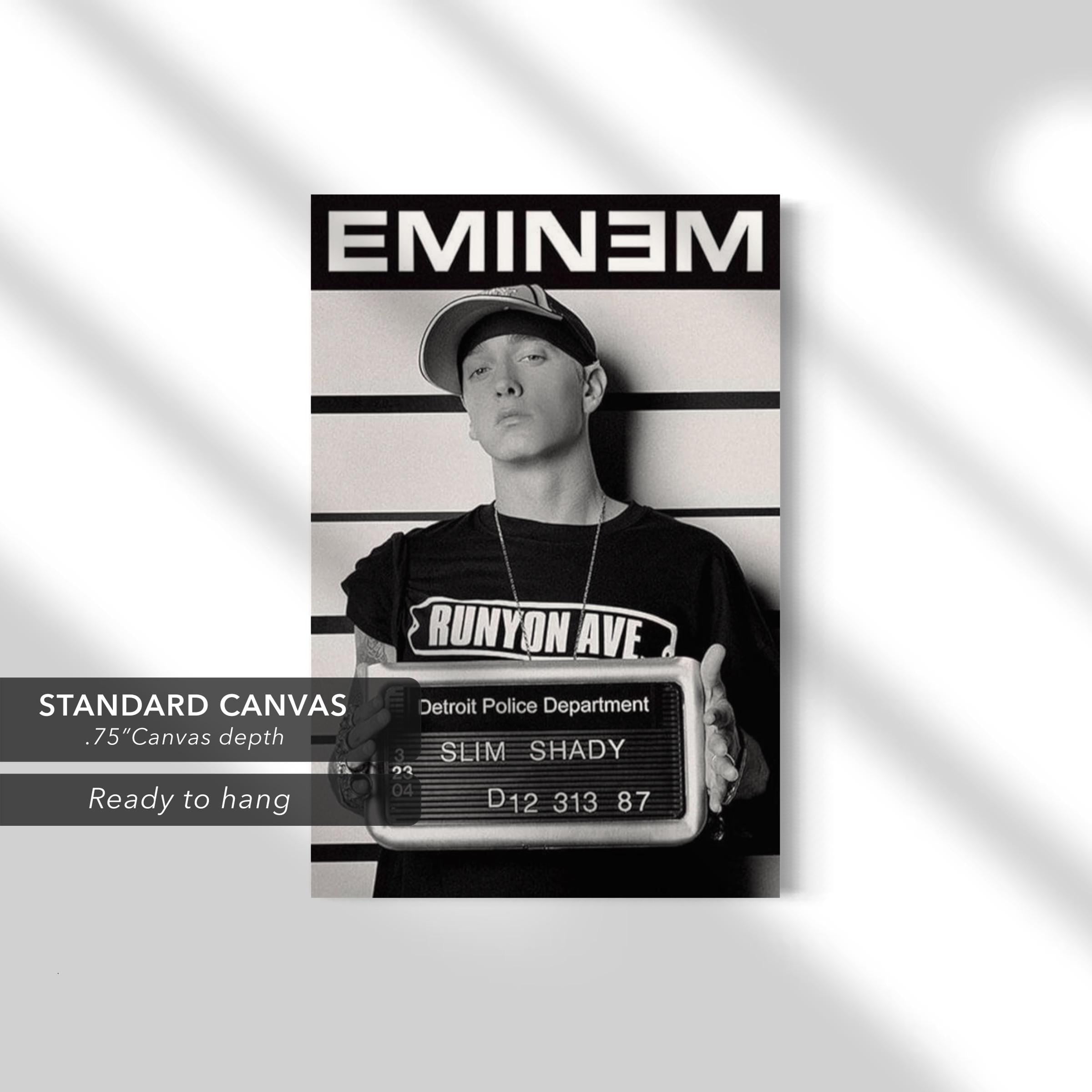 Eminem Mugshot | Slim Shady Detroit Police Black & White Canvas Art | Poster Print