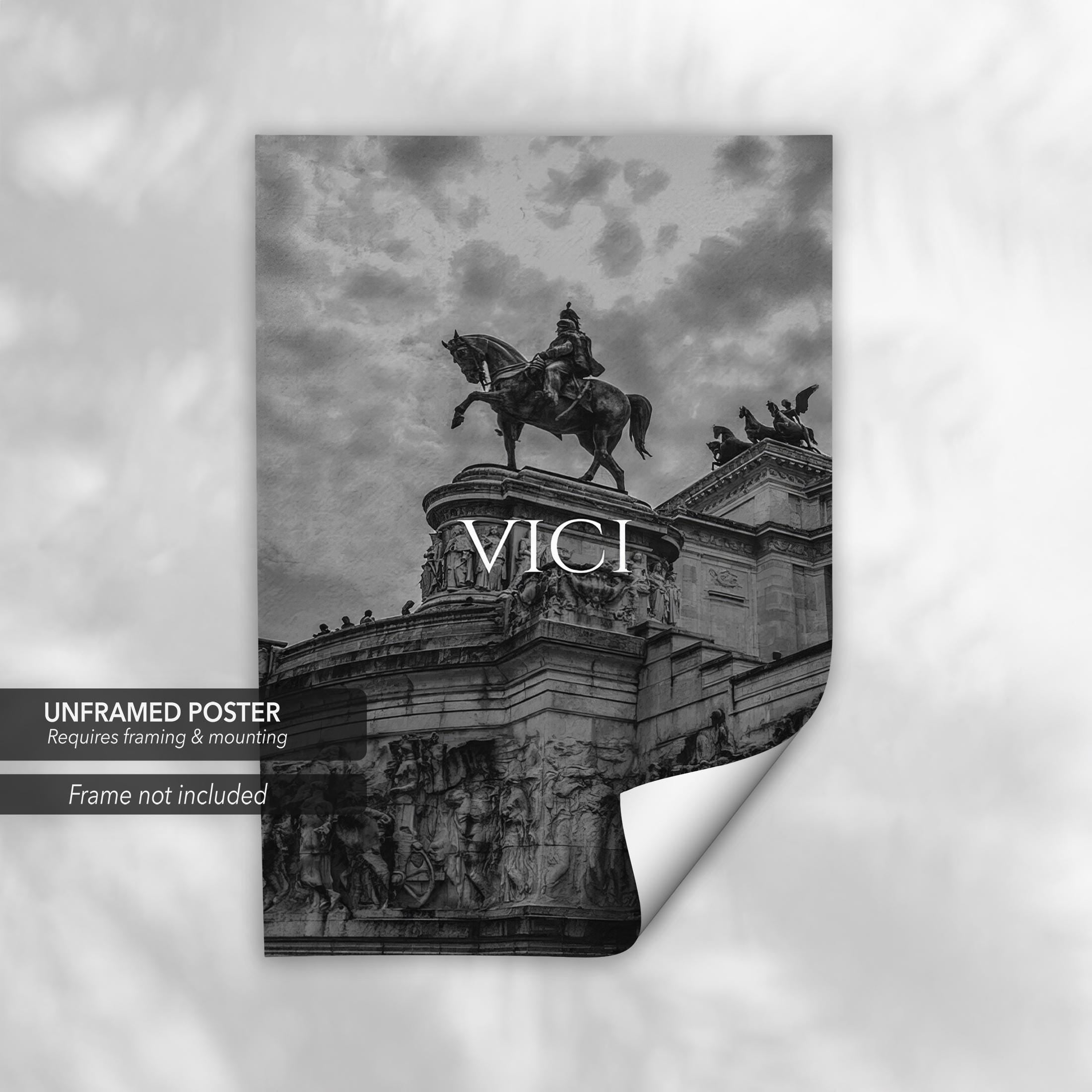 Veni Vidi Vici 3 Set | Ancient Rome Inspirational Black & White Canvas Art | Poster Print