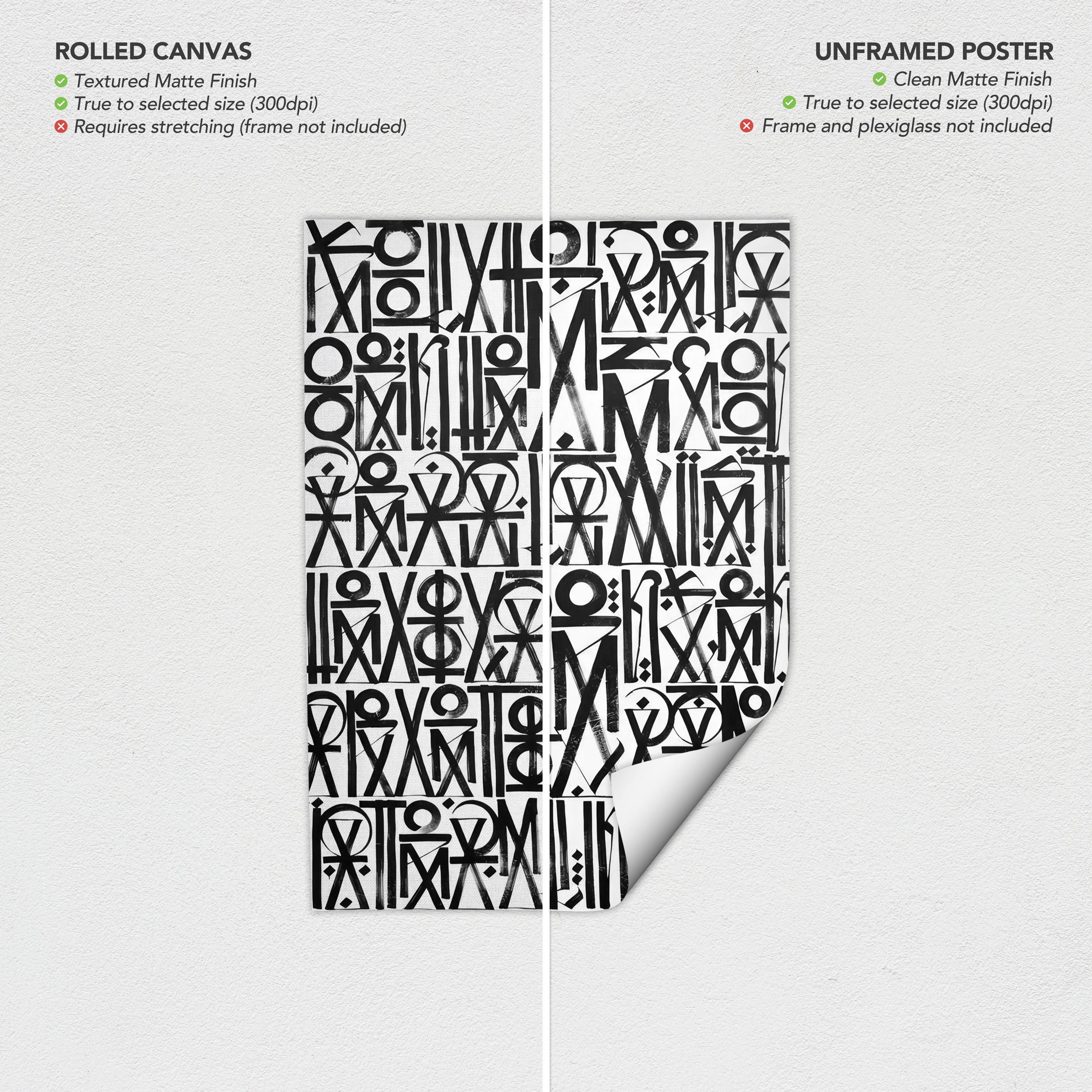 Abstract Black & White Calligraphy Poster Print | Minimalist Scandinavian Canvas Wall Art