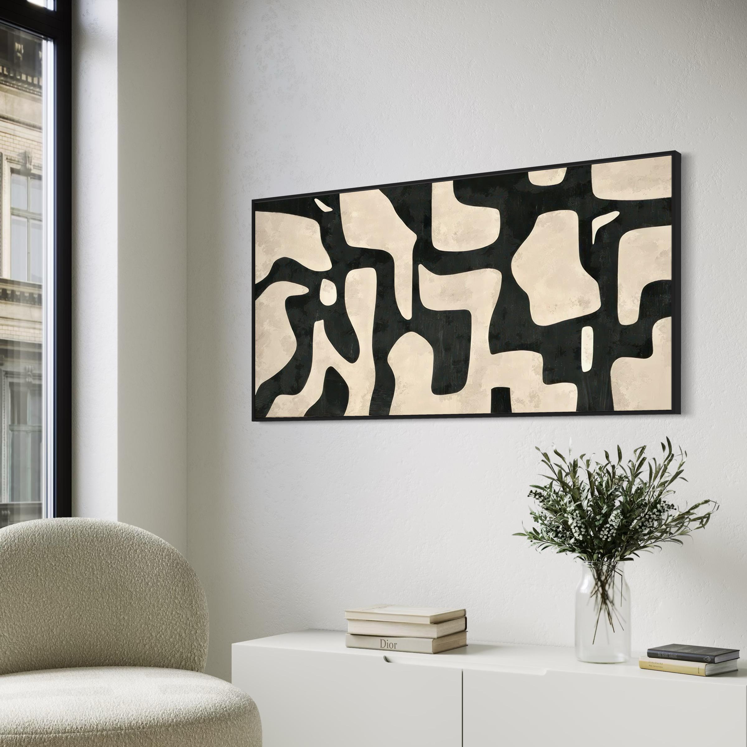 Mid Century Modern Canvas | Poster Print Wall Art | Abstract Black & White Boho Beige Art